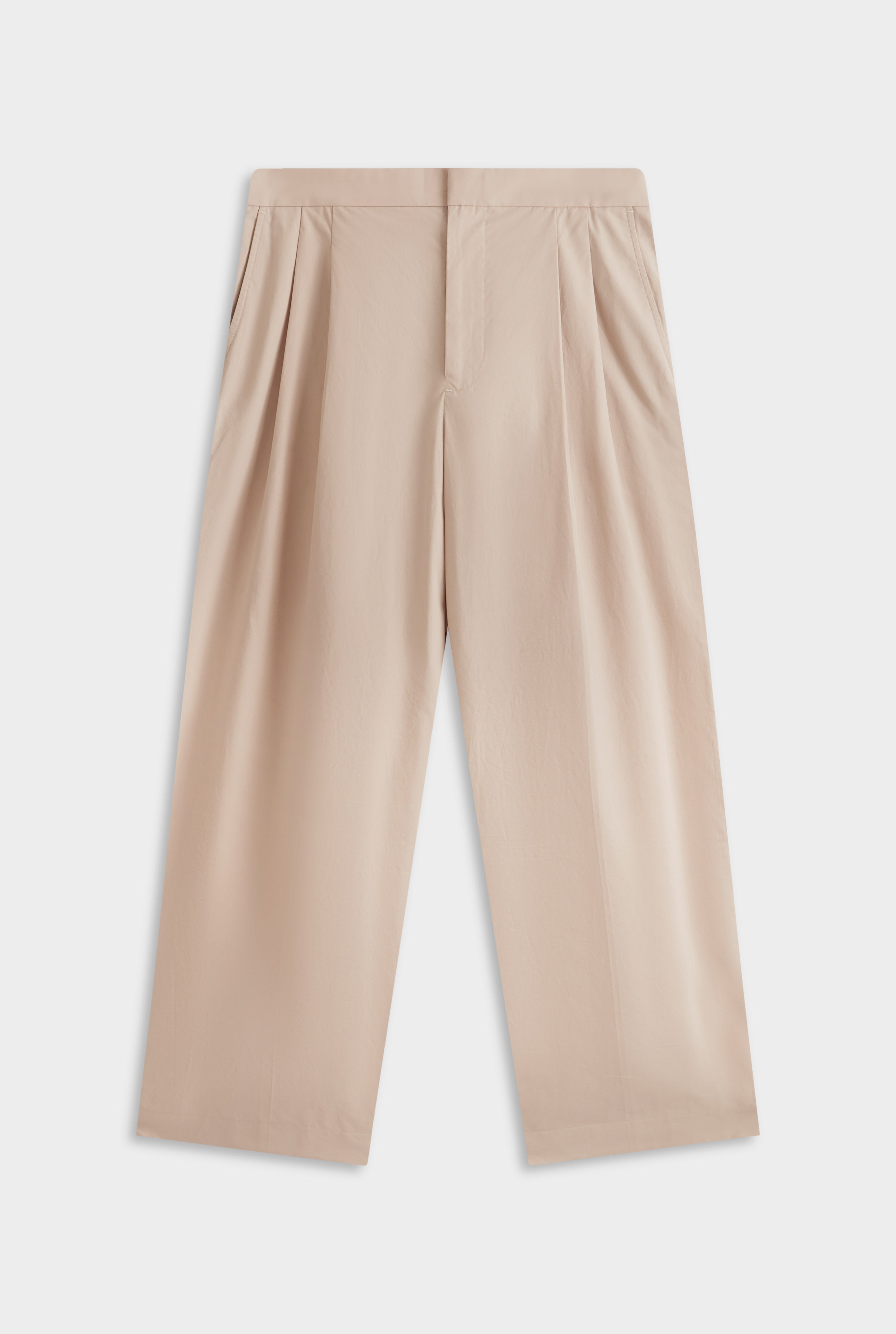 Pleated Poplin Trouser - Light Taupe