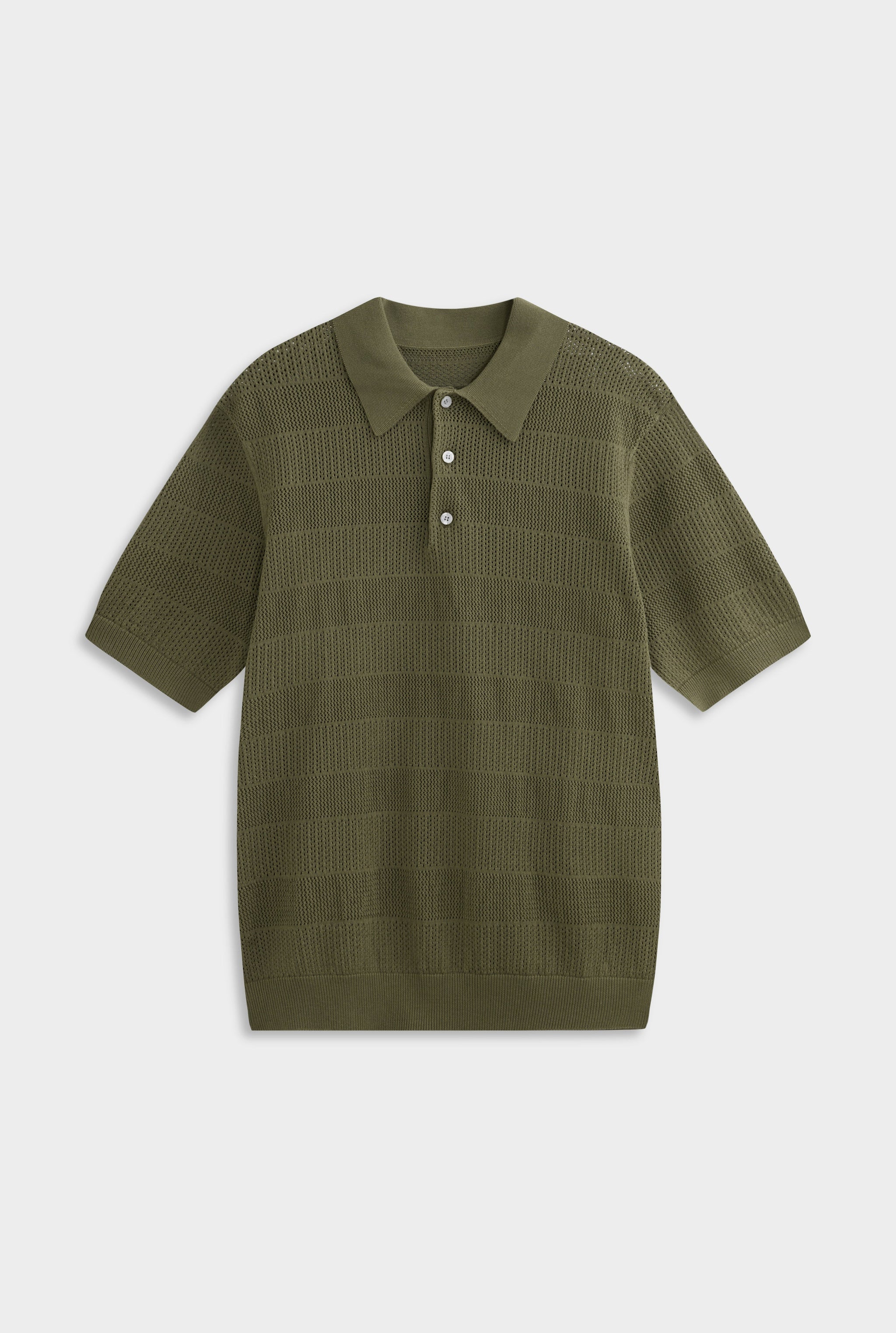 Pointelle Stripe Cotton Polo - Olive