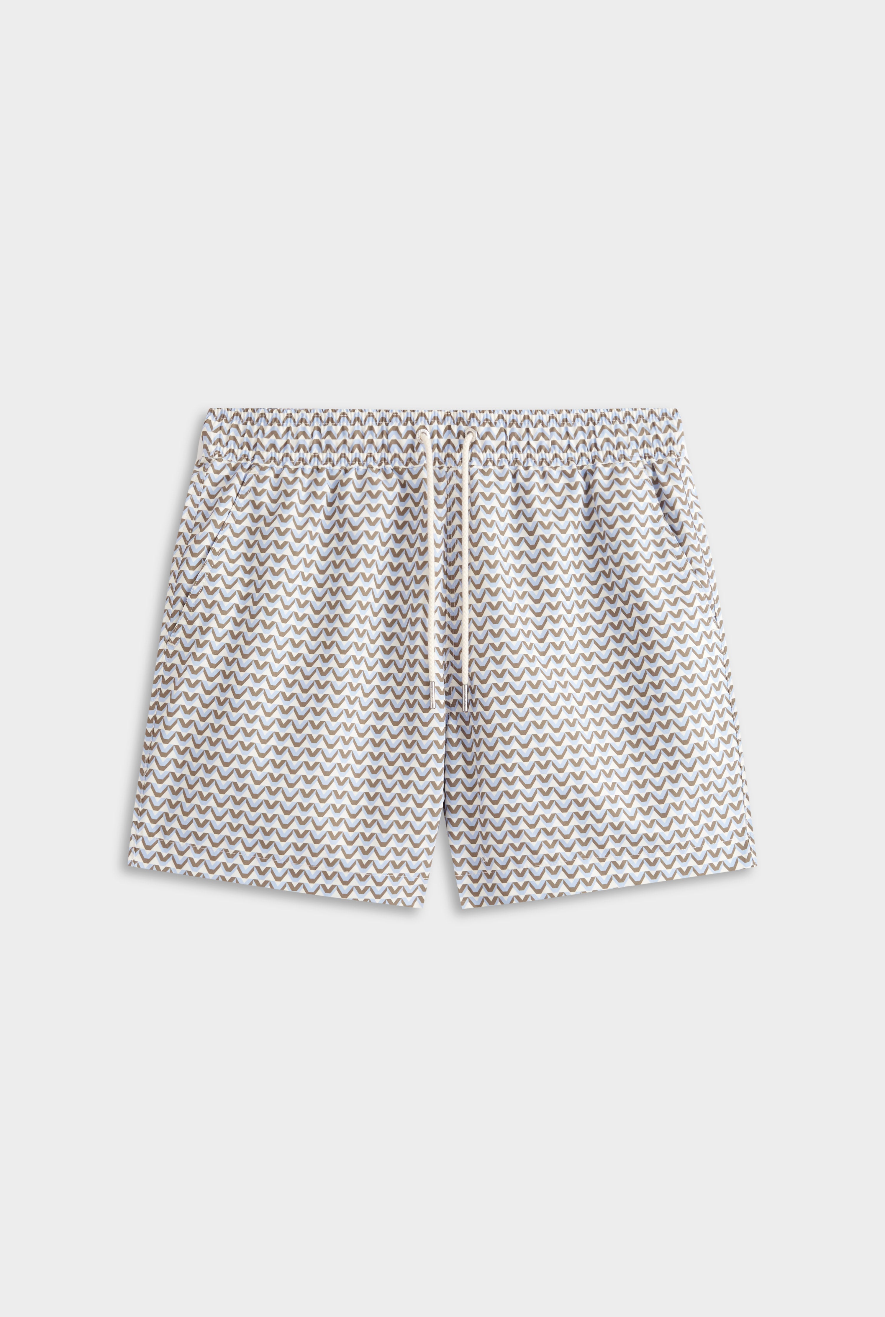 Printed Swim Short - Cream/Blue/Olive V Monogram
