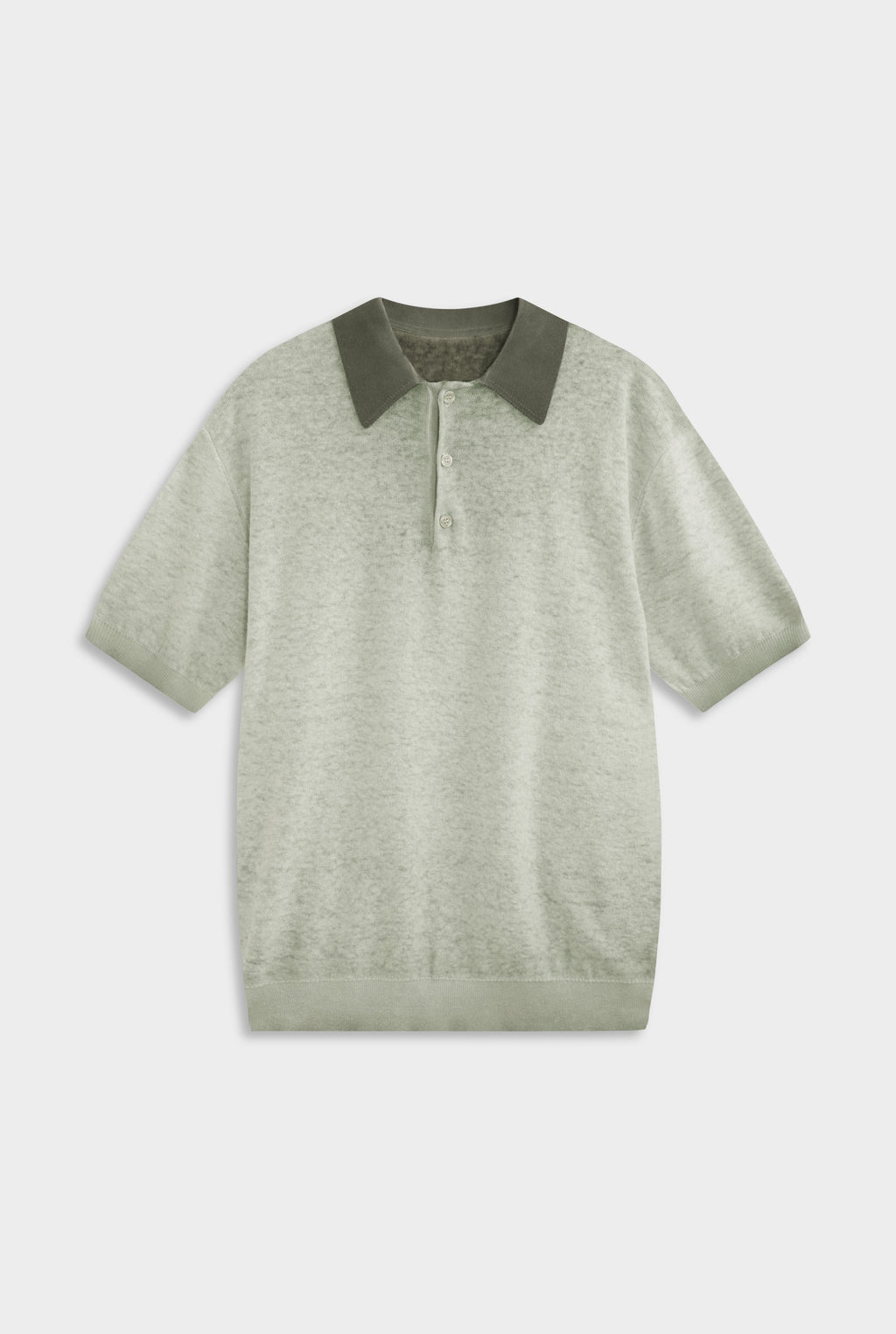 Reverse Printed Knit Polo - Washed Olive