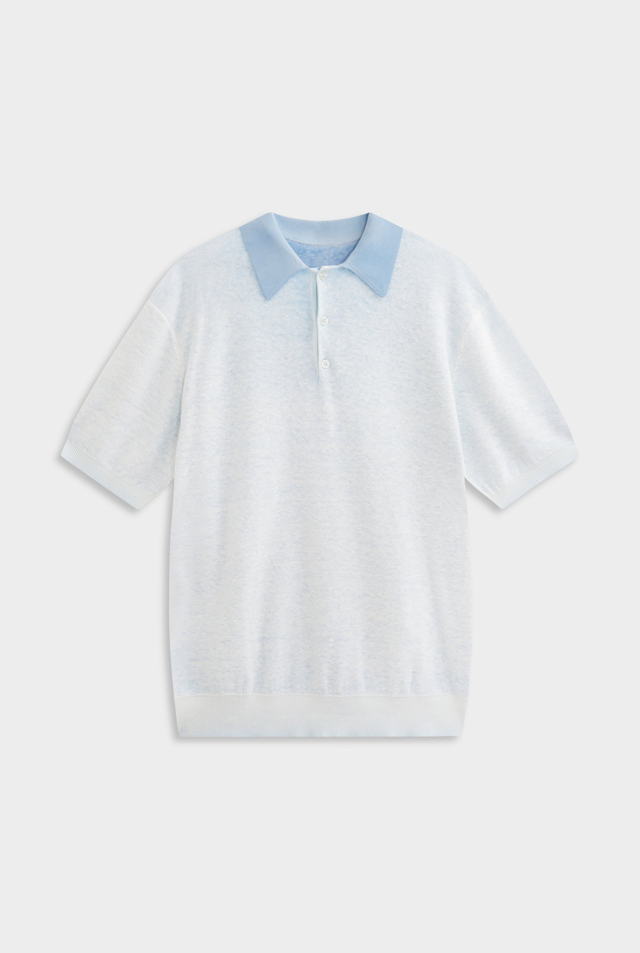 Reverse Printed Knit Polo - Washed Powder Blue