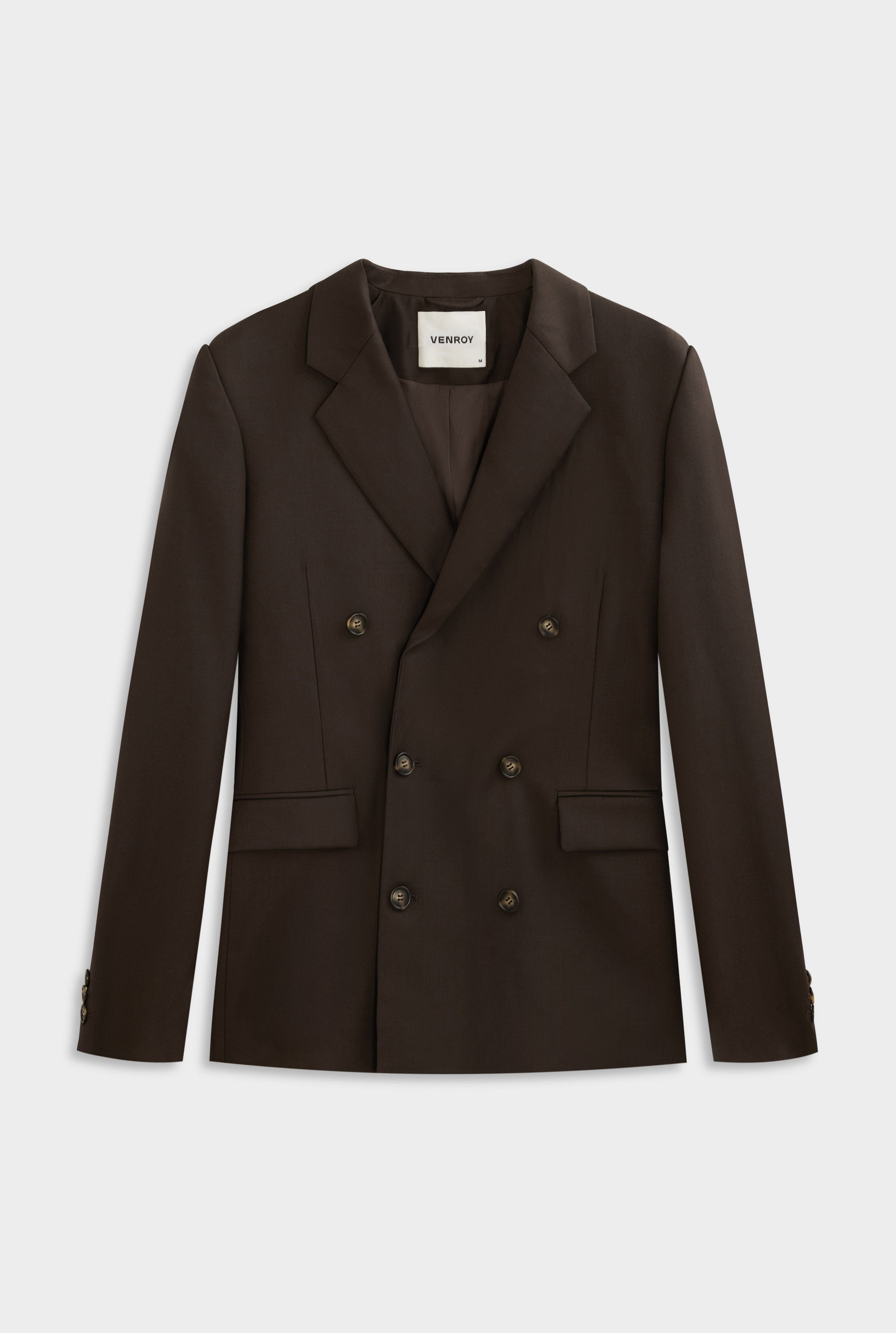 Tailored Wool Double Breasted Suit Jacket - Dark Chocolate