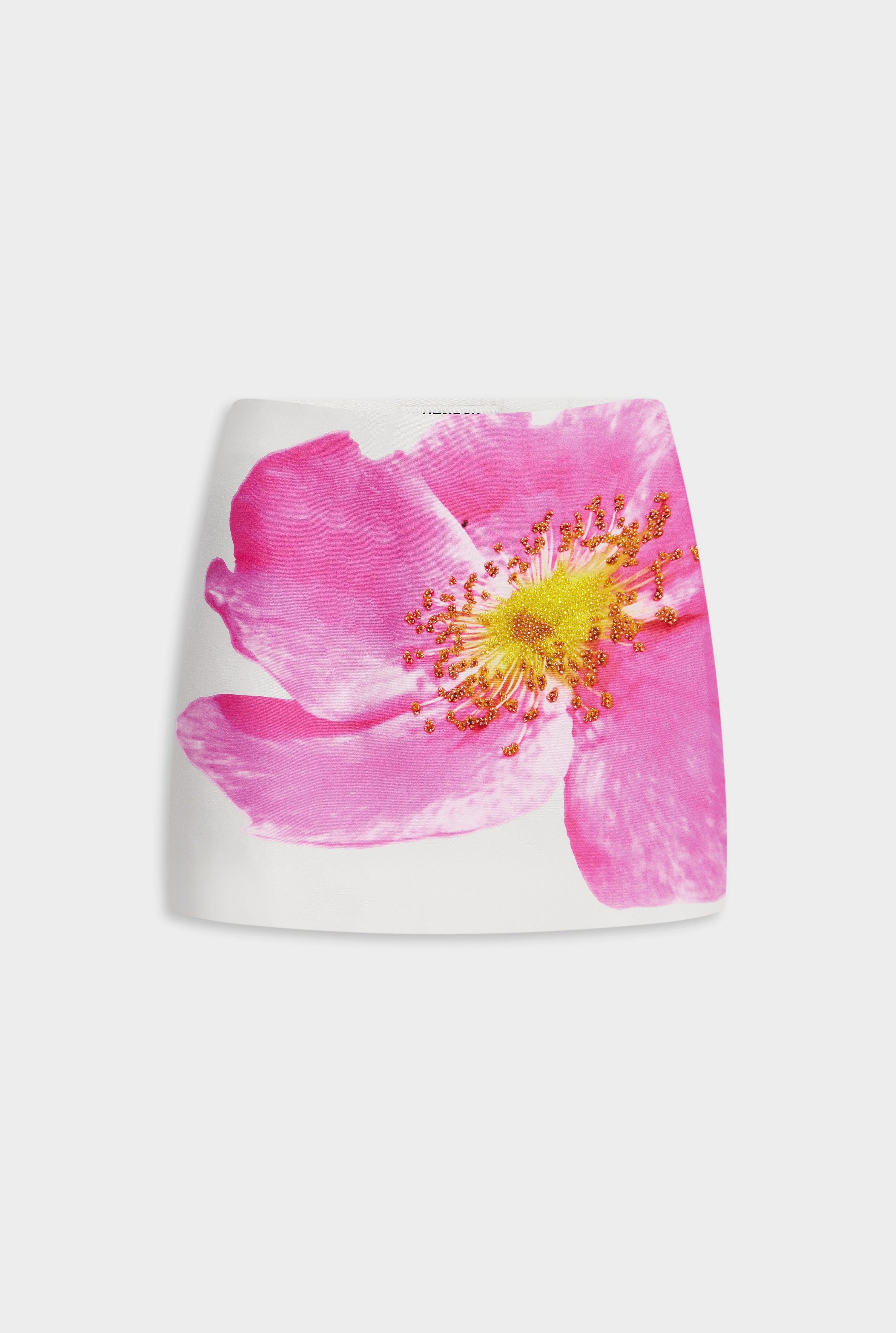 Beaded Silk Mini Skirt - Off White/Fuchsia Flower