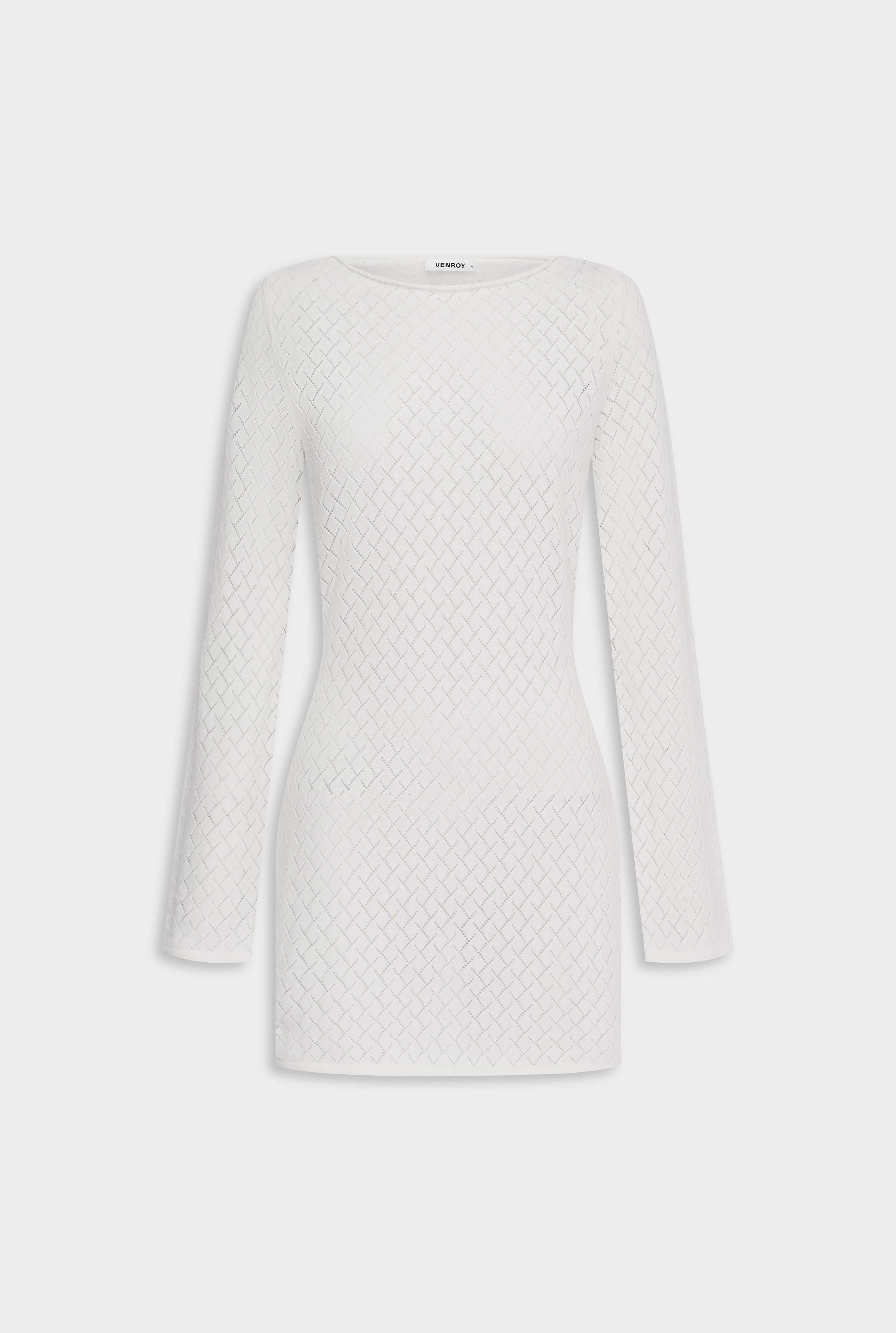 Cotton Boat Neck Mini Dress - Off White