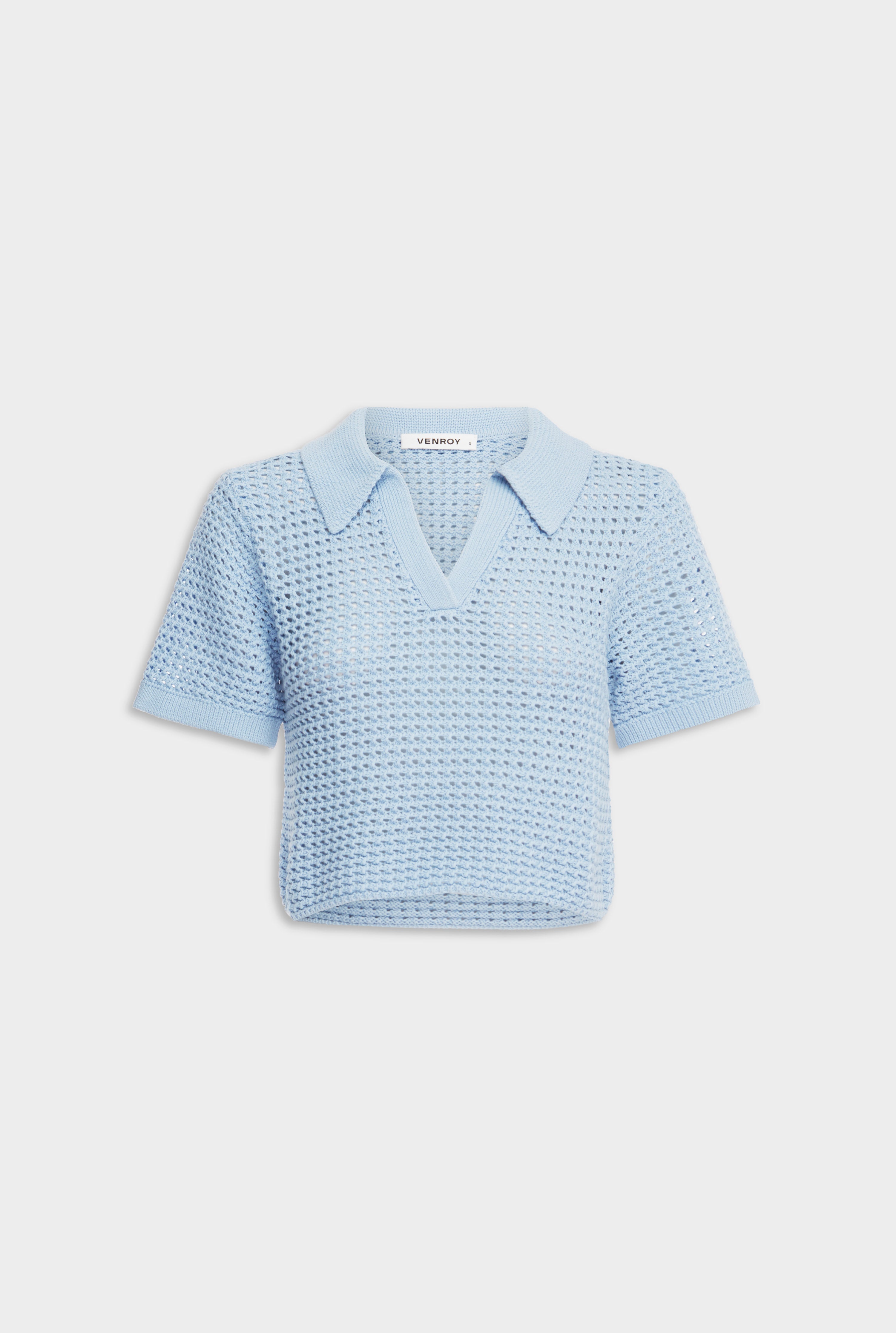 Crochet Cropped Polo - Powder Blue