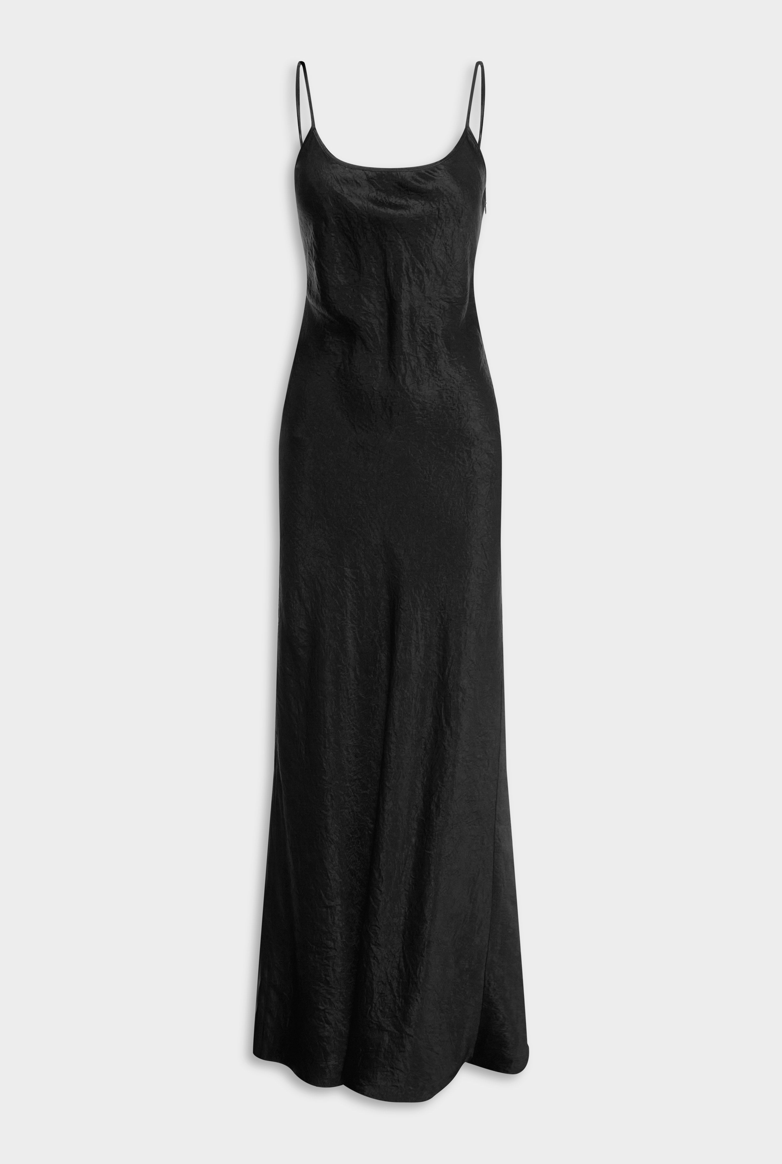 Crushed Satin Slip Dress - Black