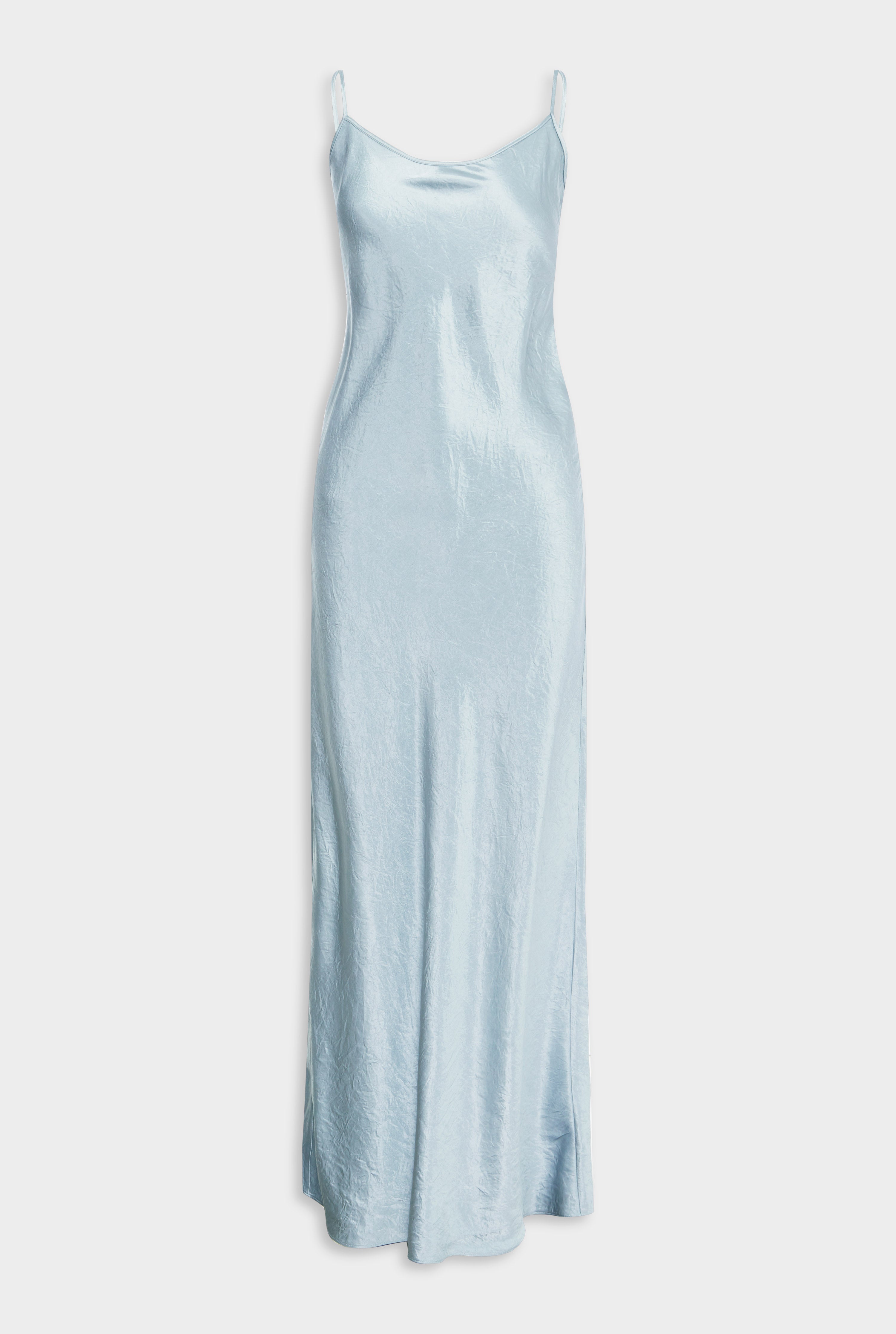 Crushed Satin Slip Dress - Silver Blue