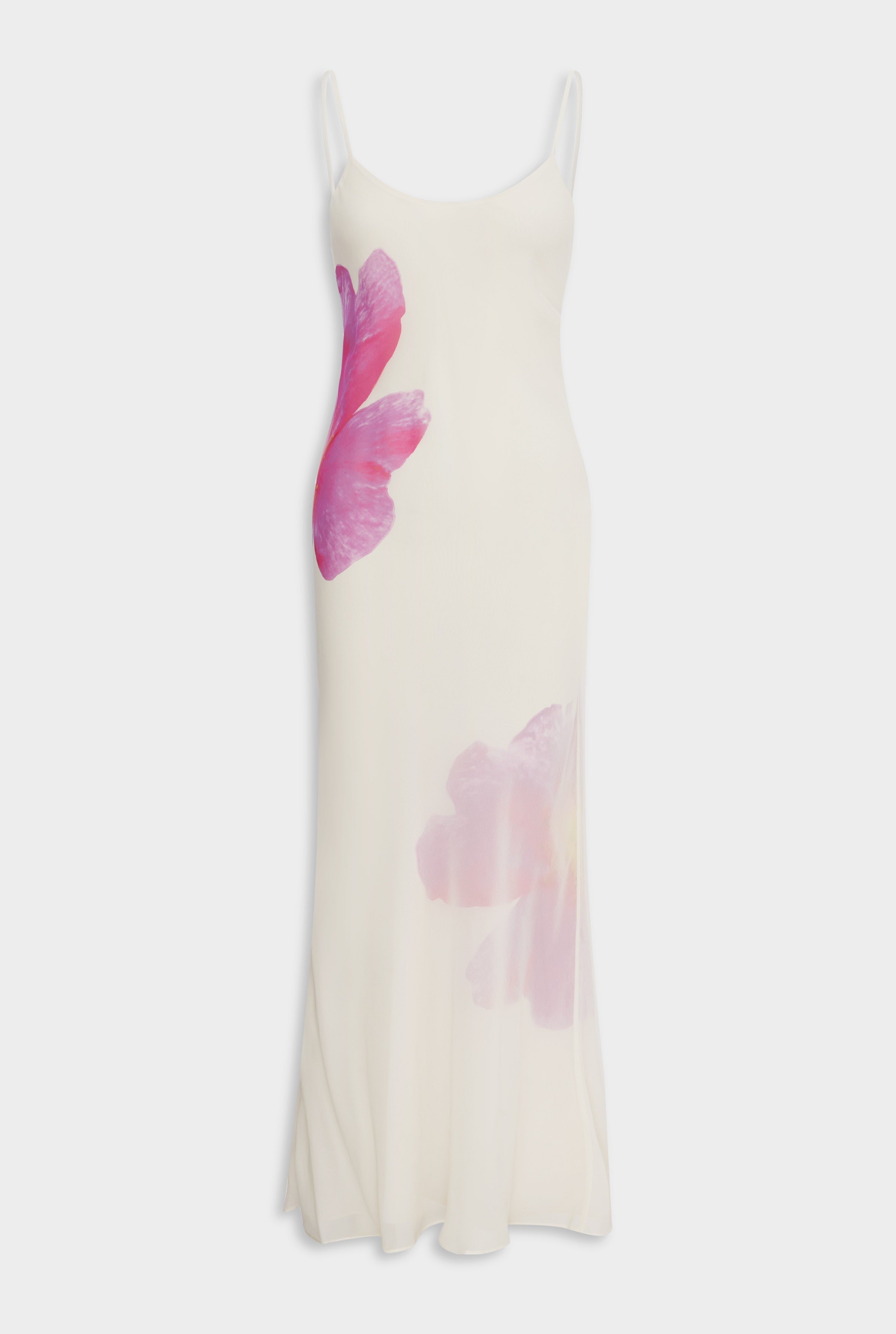 Layered Silk Slip Maxi Dress - Cream/Fuchsia Flower