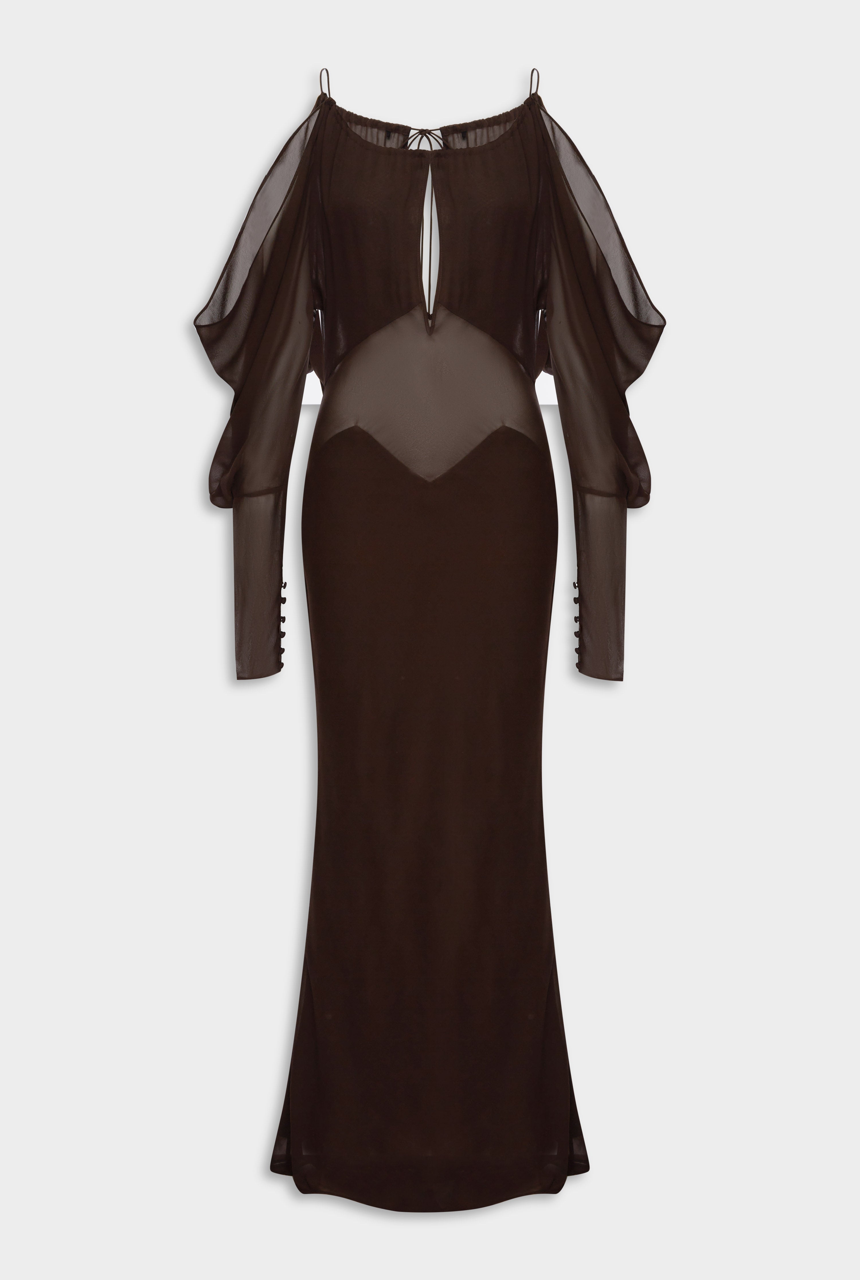 Silk Off Shoulder Column Maxi Dress - Dark Chocolate