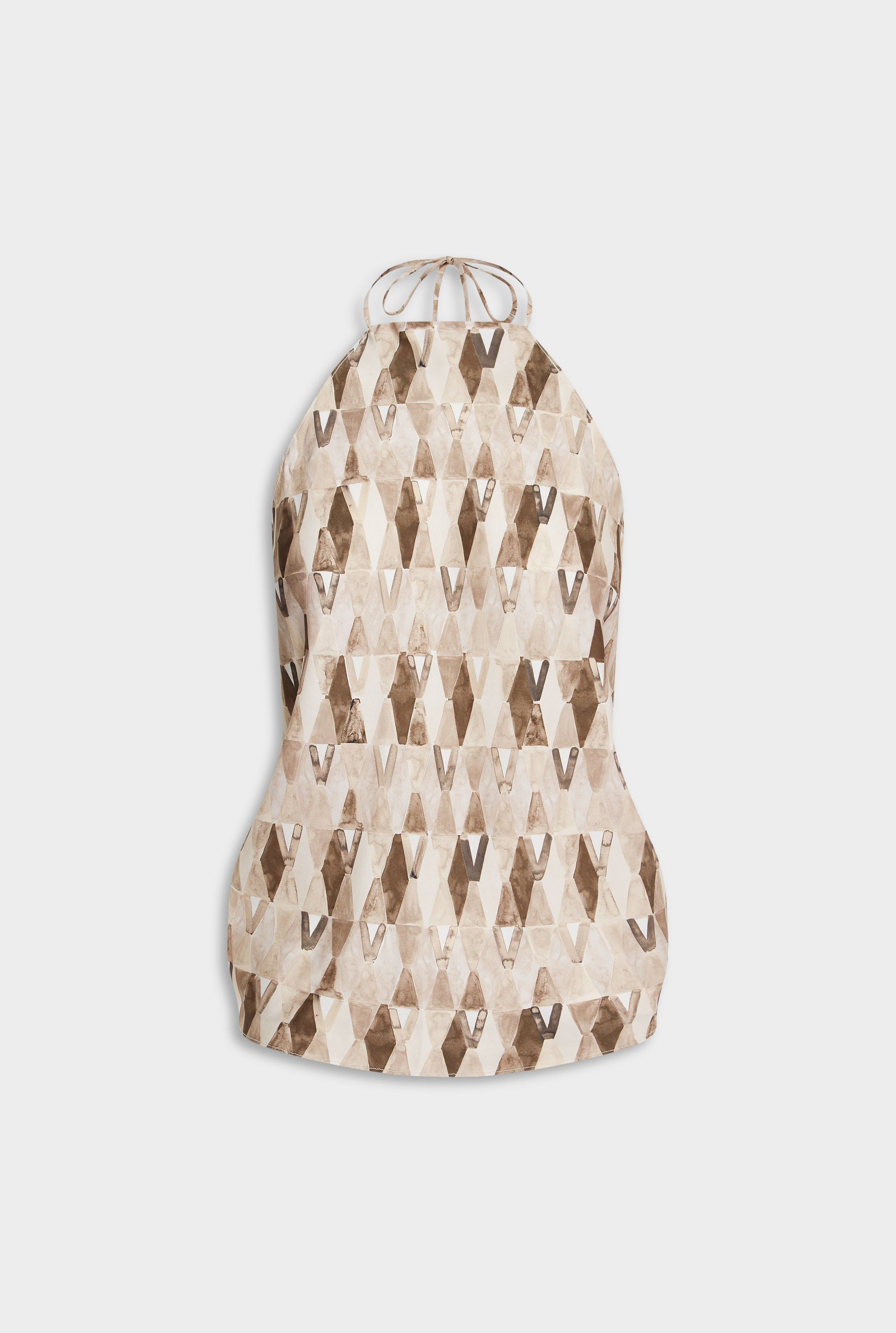 Silk Scarf Chain Halter Top - Beige/Chocolate Painted V Monogram