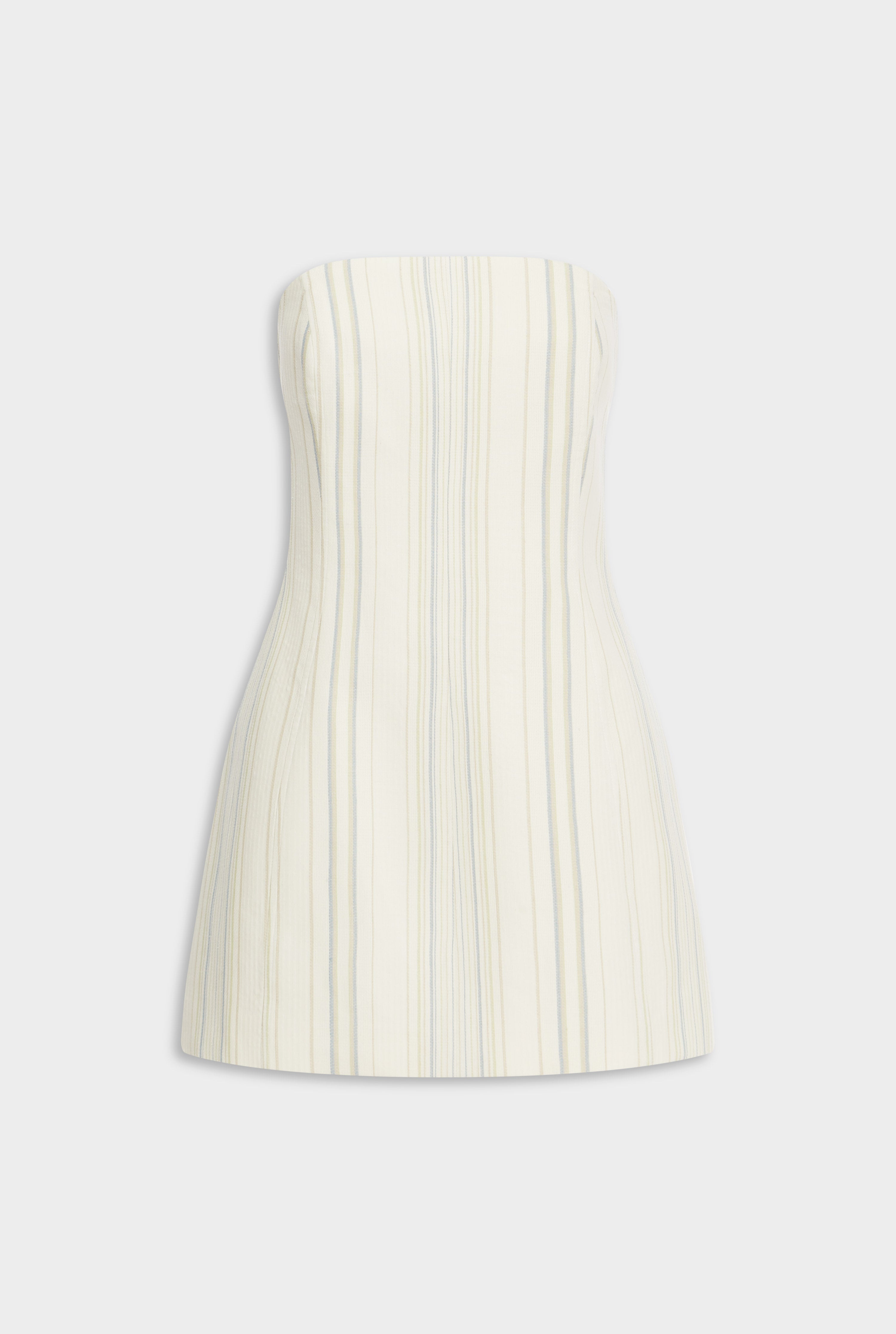 Strapless Stripe Mini Dress - Off White/Blue/Taupe Stripe