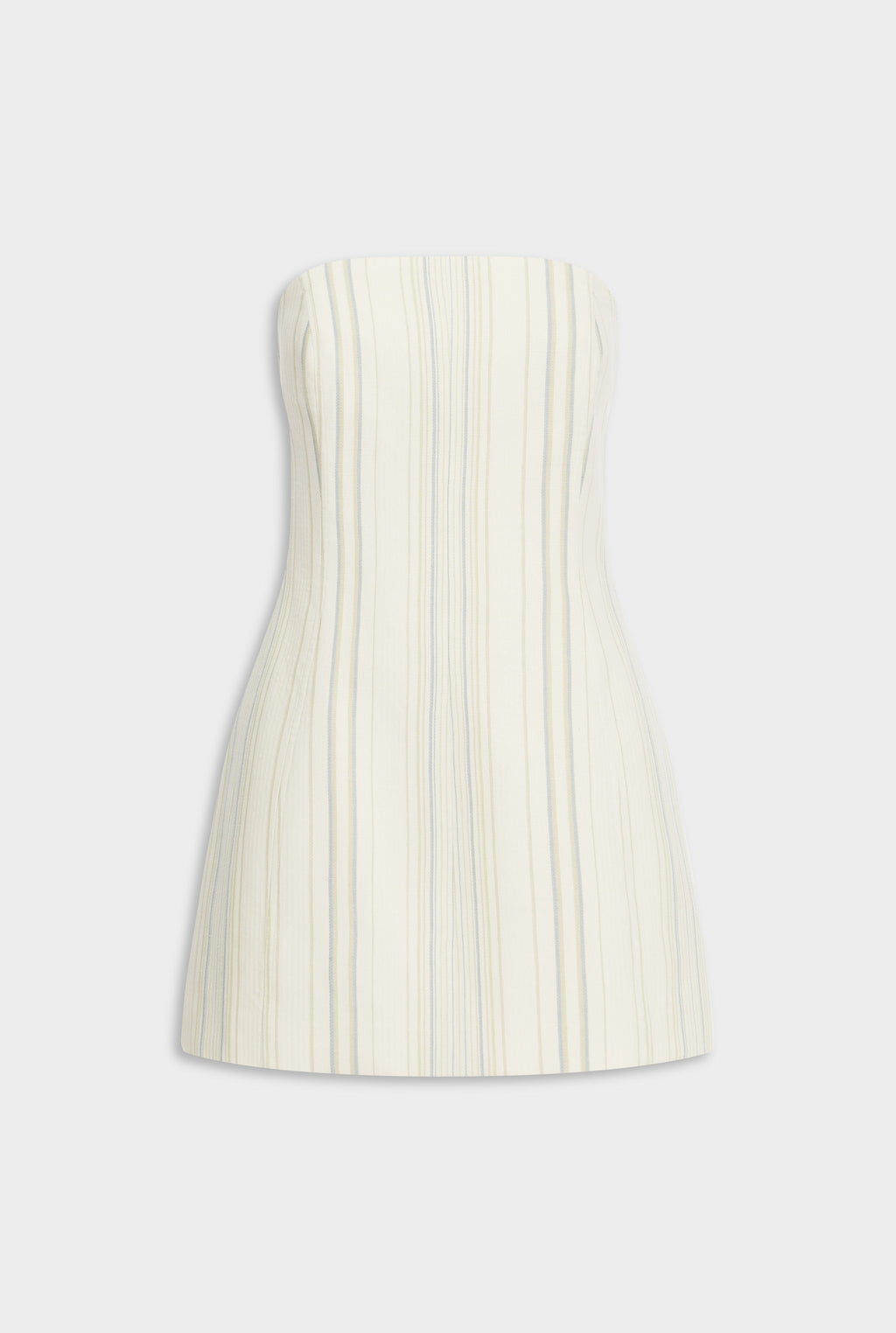 Strapless Stripe Mini Dress - Off White/Blue/Taupe Stripe