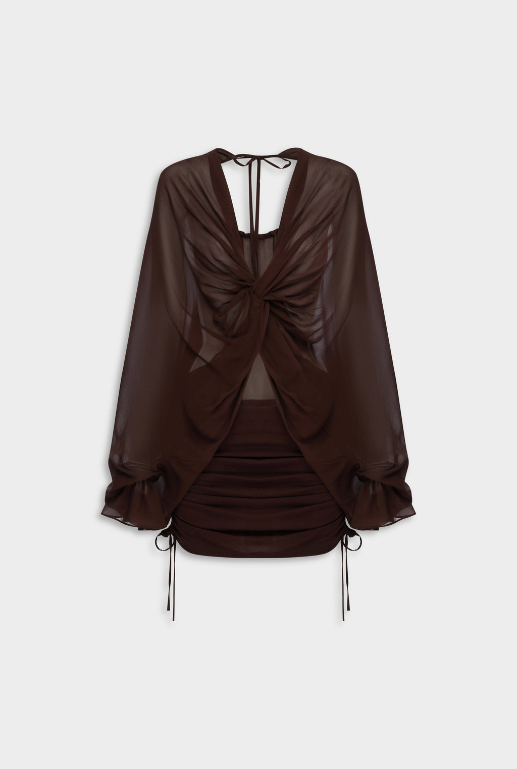 Twisted Bodice Silk Mini Dress - Dark Chocolate