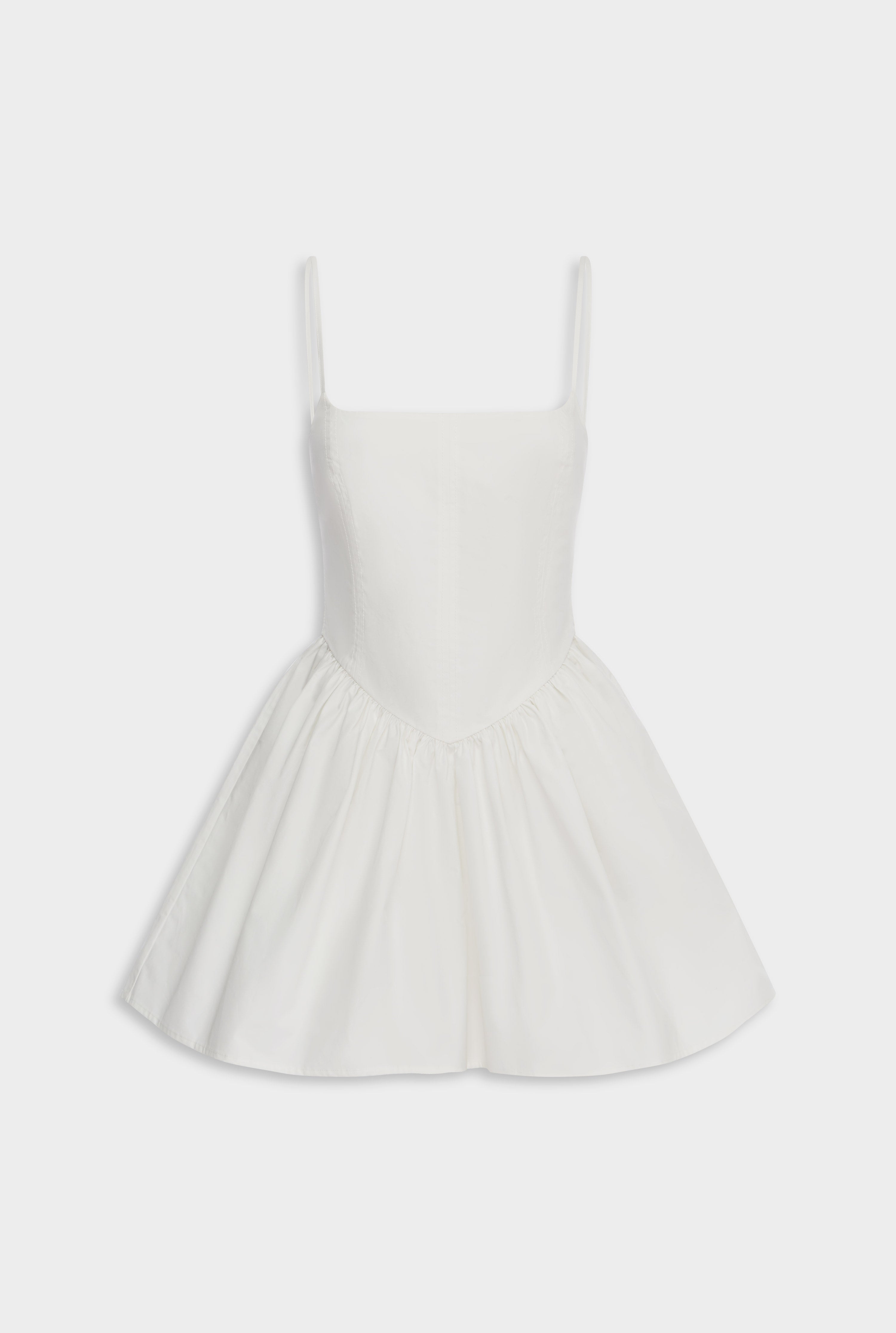 V Waist Cotton Mini Dress - Off White