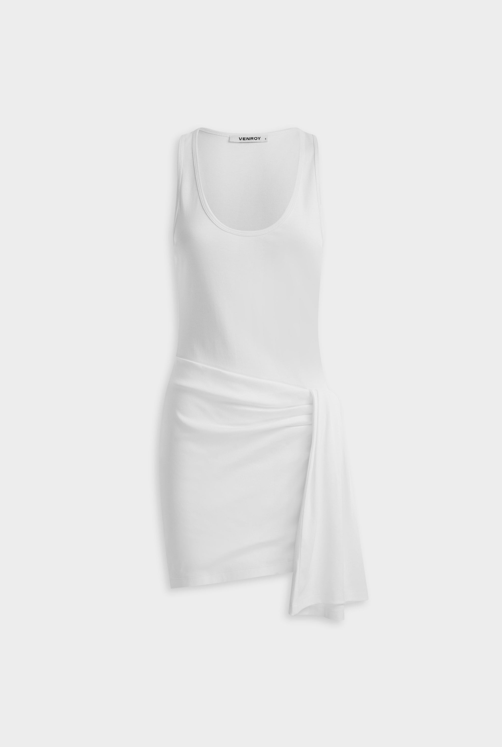 Asymmetric Draped Jersey Tank Dress - White