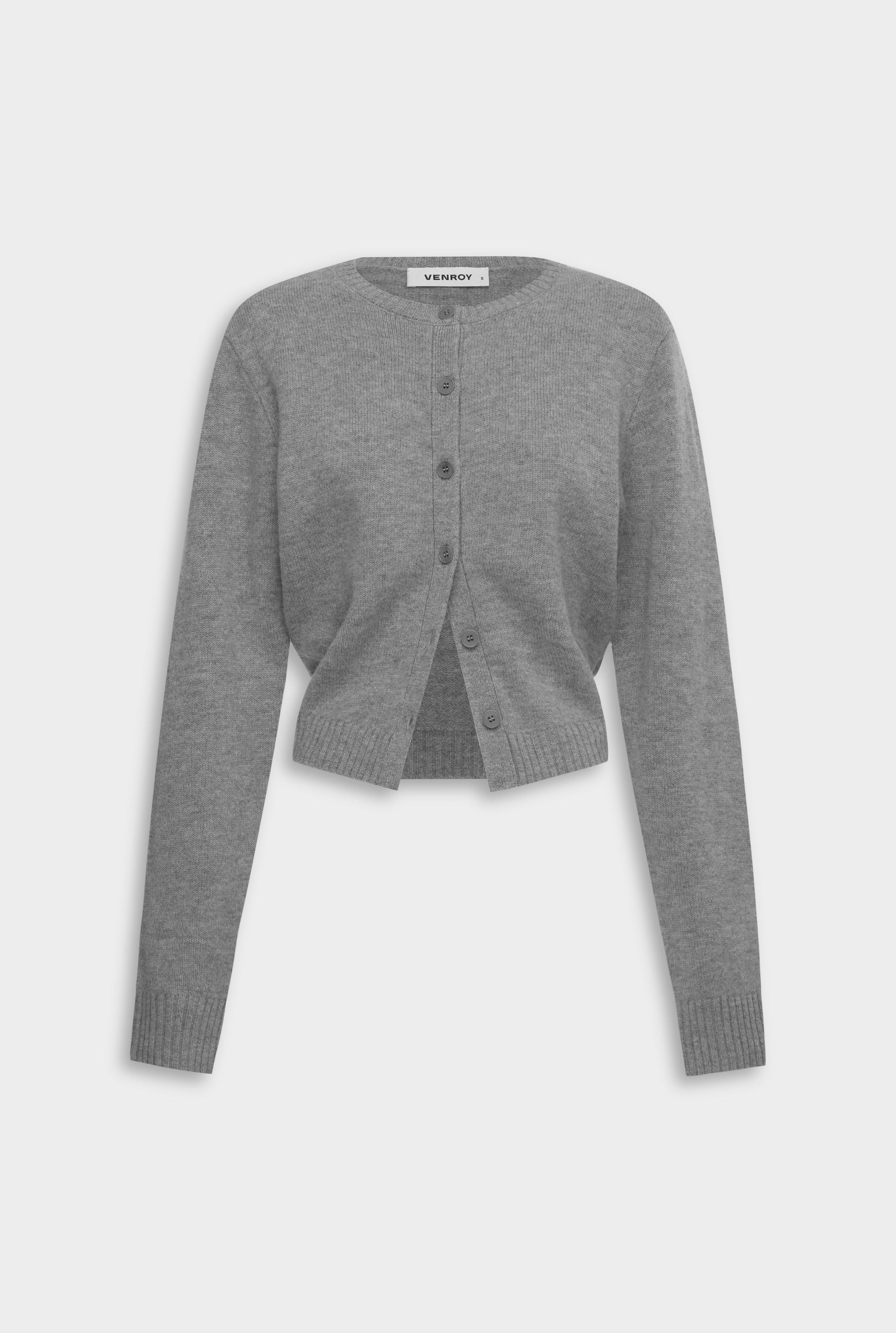Cinched Merino Wool Cardigan - Grey Marl