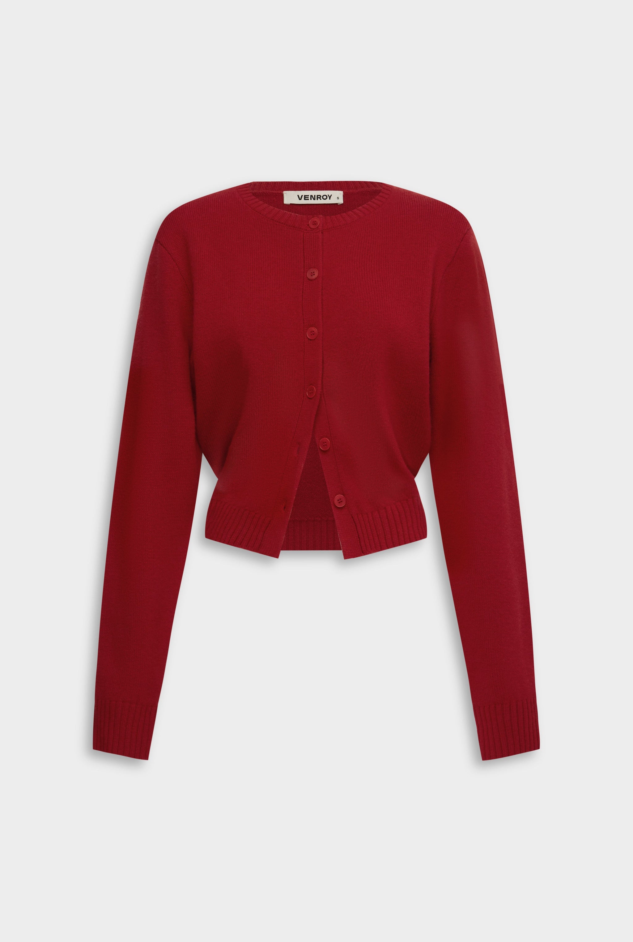 Cinched Merino Wool Cardigan - Red