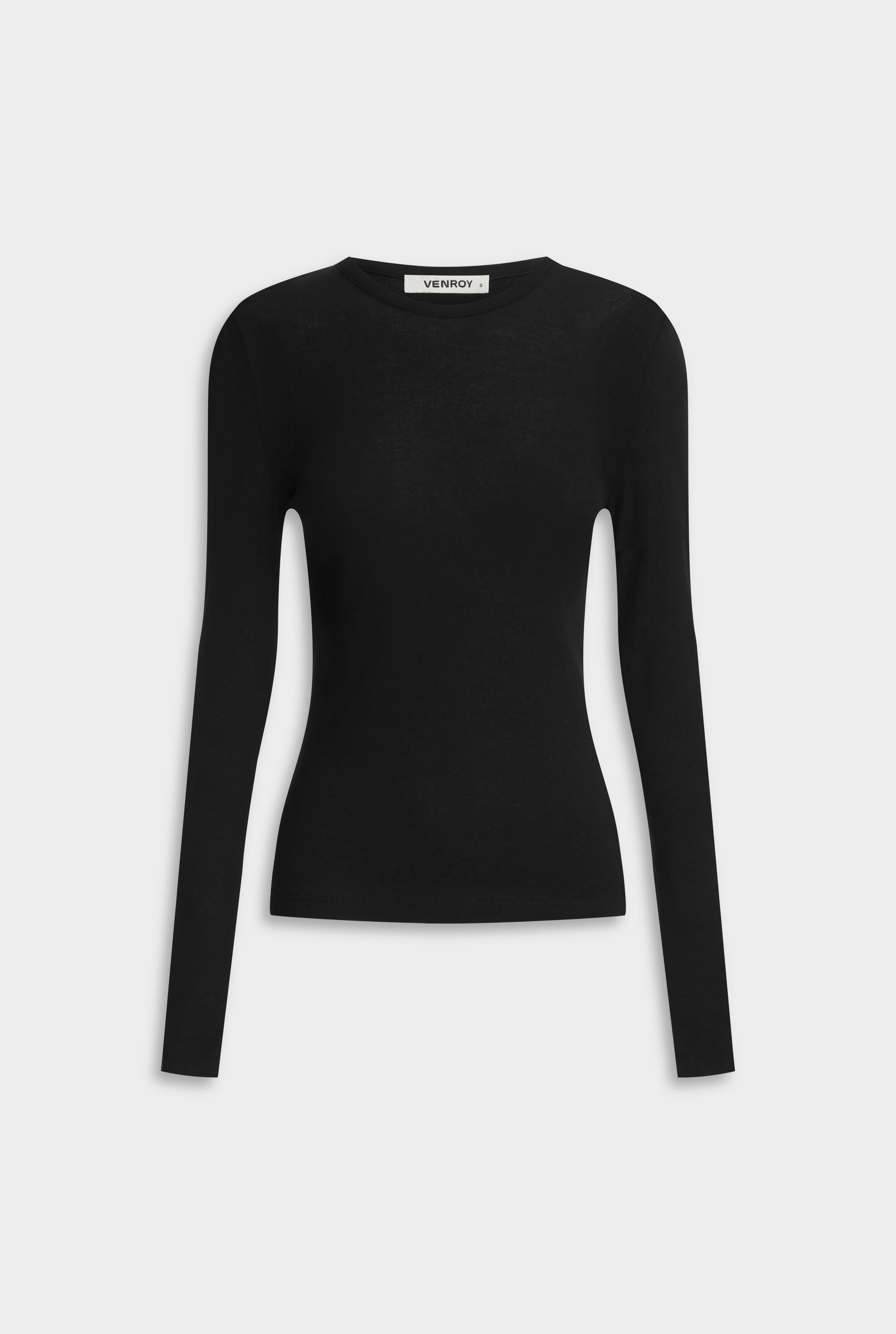 Cotton Rib Long Sleeve Tee - Black