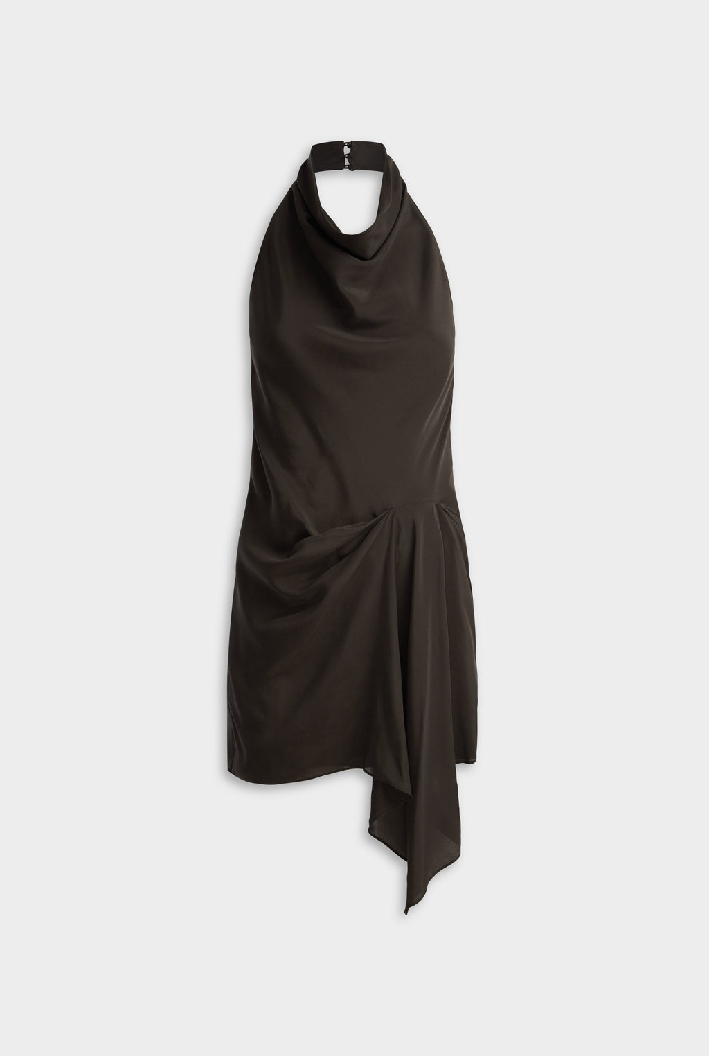Draped Halter Mini Dress - Dark Chocolate