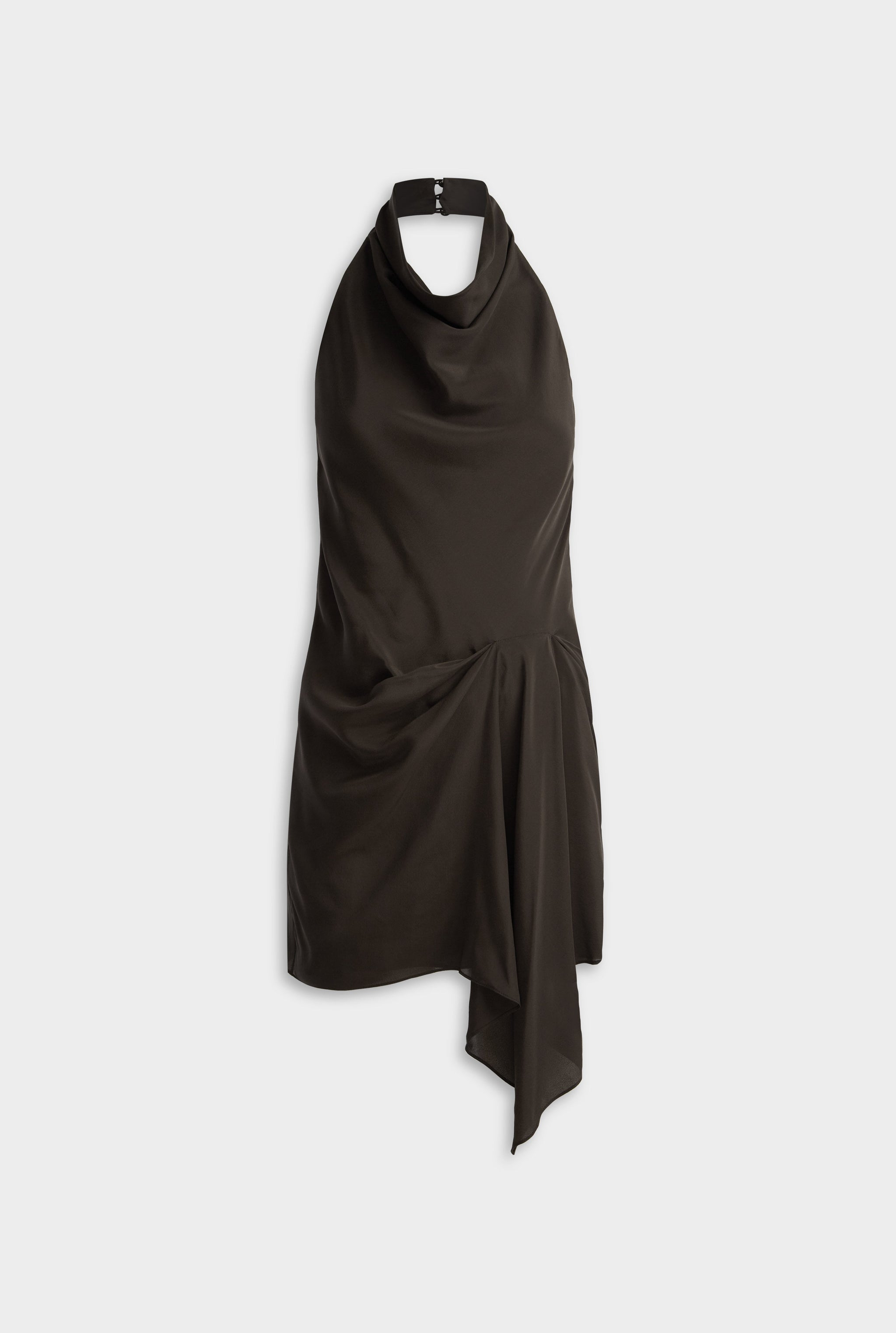 Draped Halter Mini Dress - Dark Chocolate