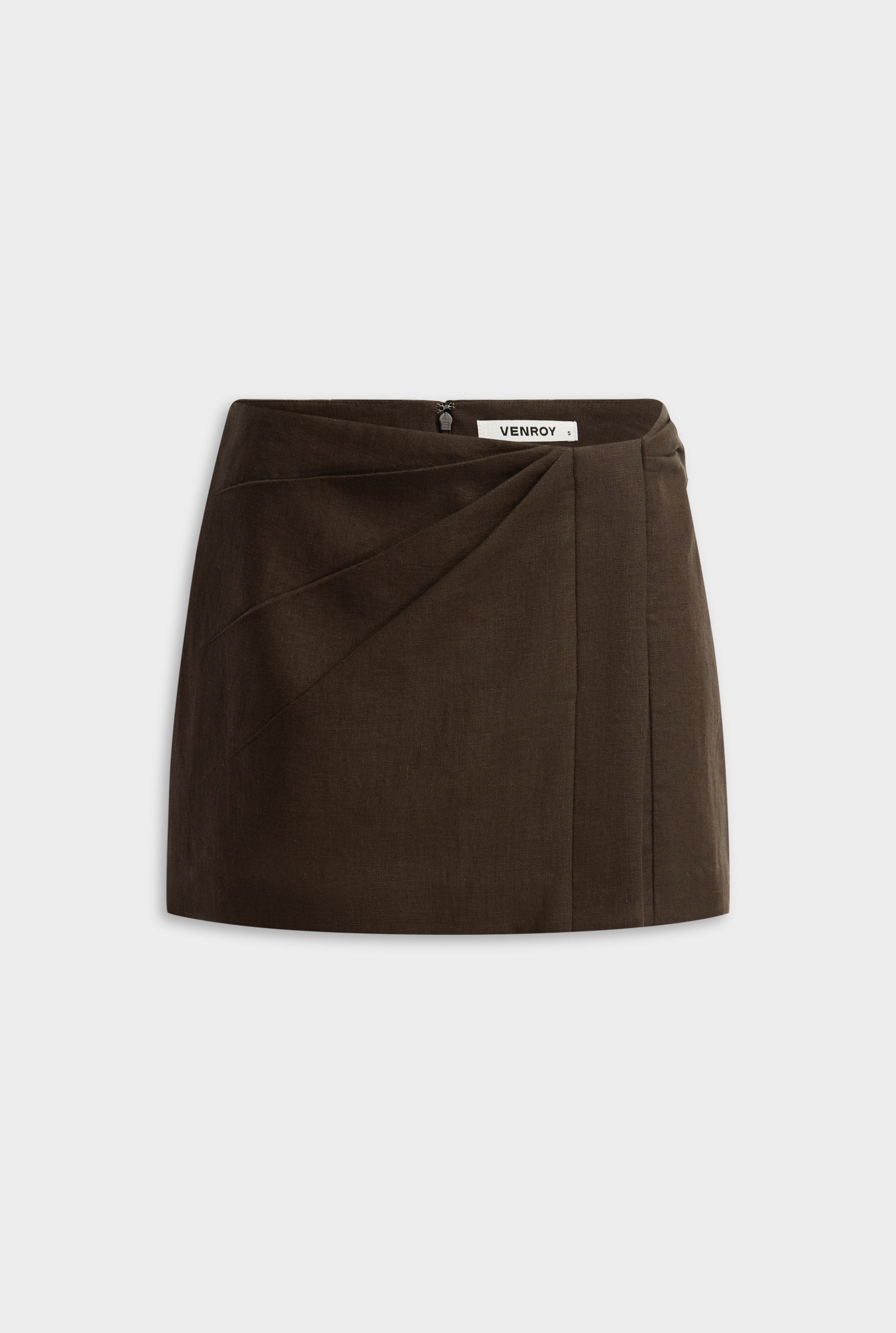 Draped Linen Mini Skirt - Dark Chocolate