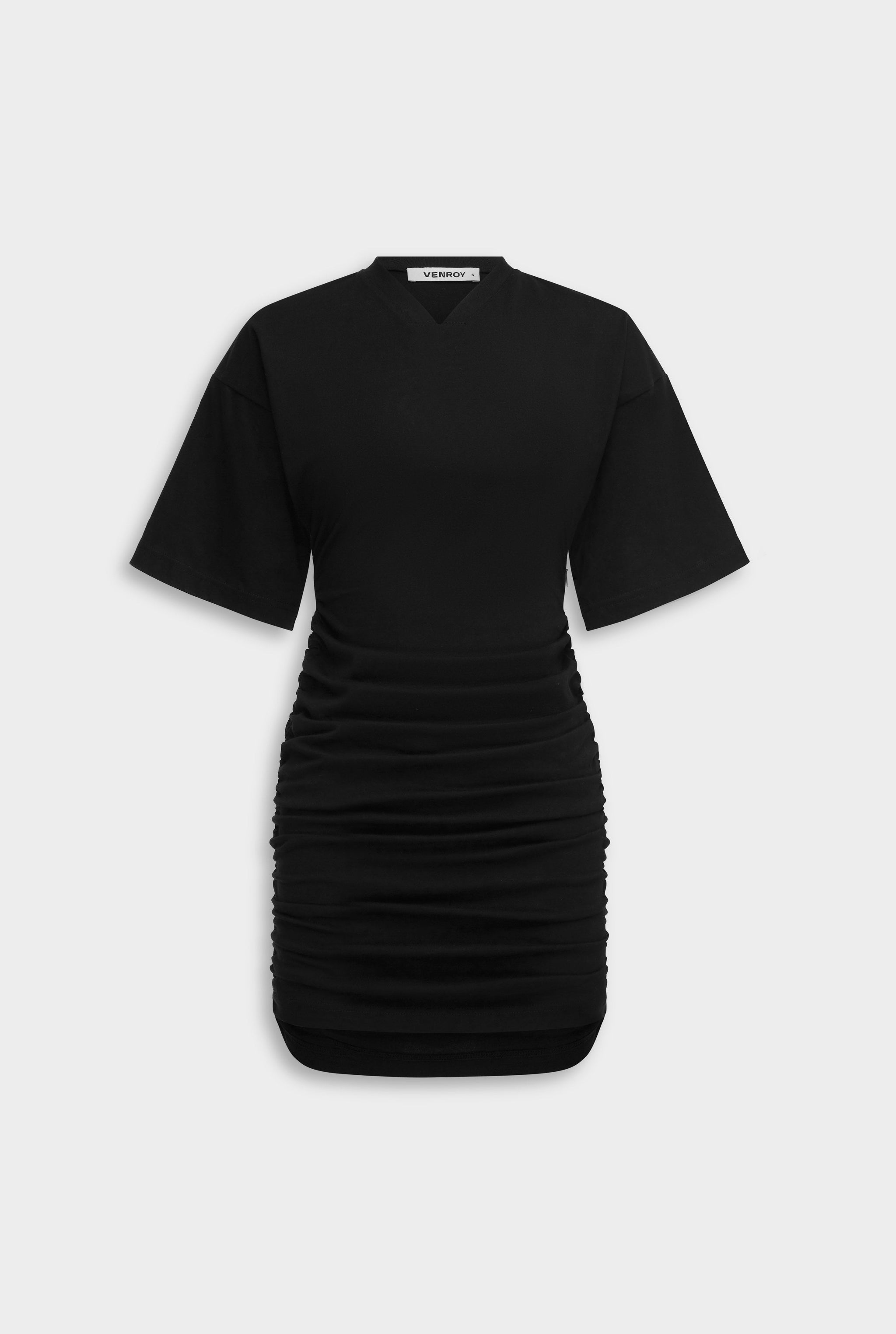 Womens Womens Gathered T Shirt Mini Dress Black