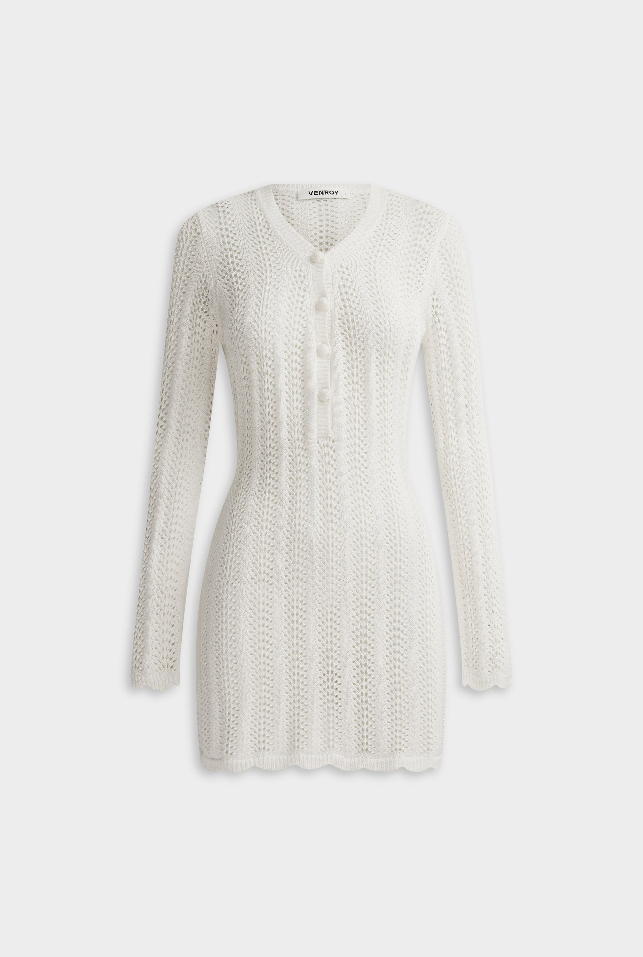 Open Neck Crochet Mini Dress - Off White