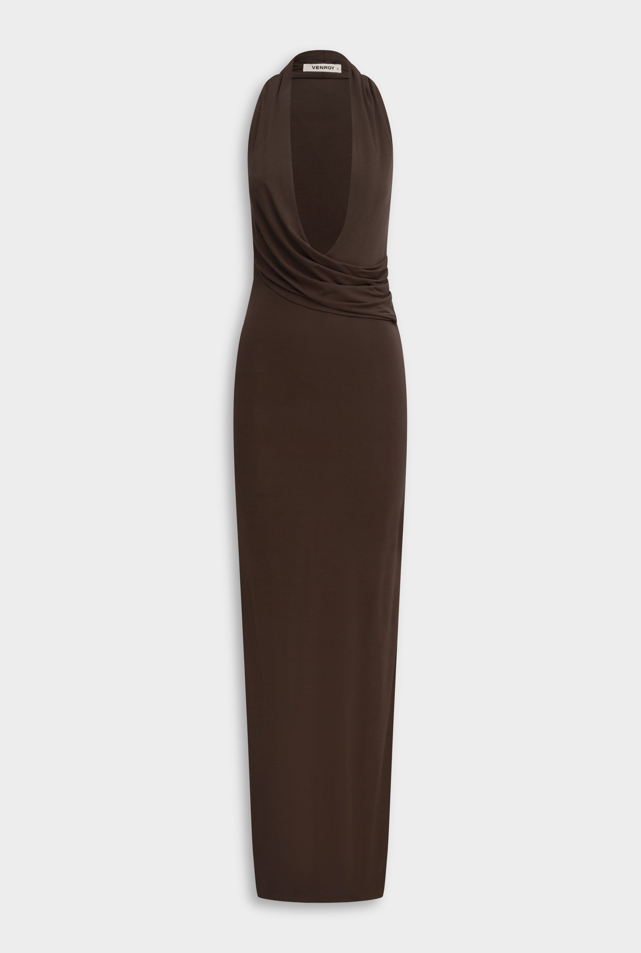 Womens Womens Side Cowl Maxi Dress Chocolate