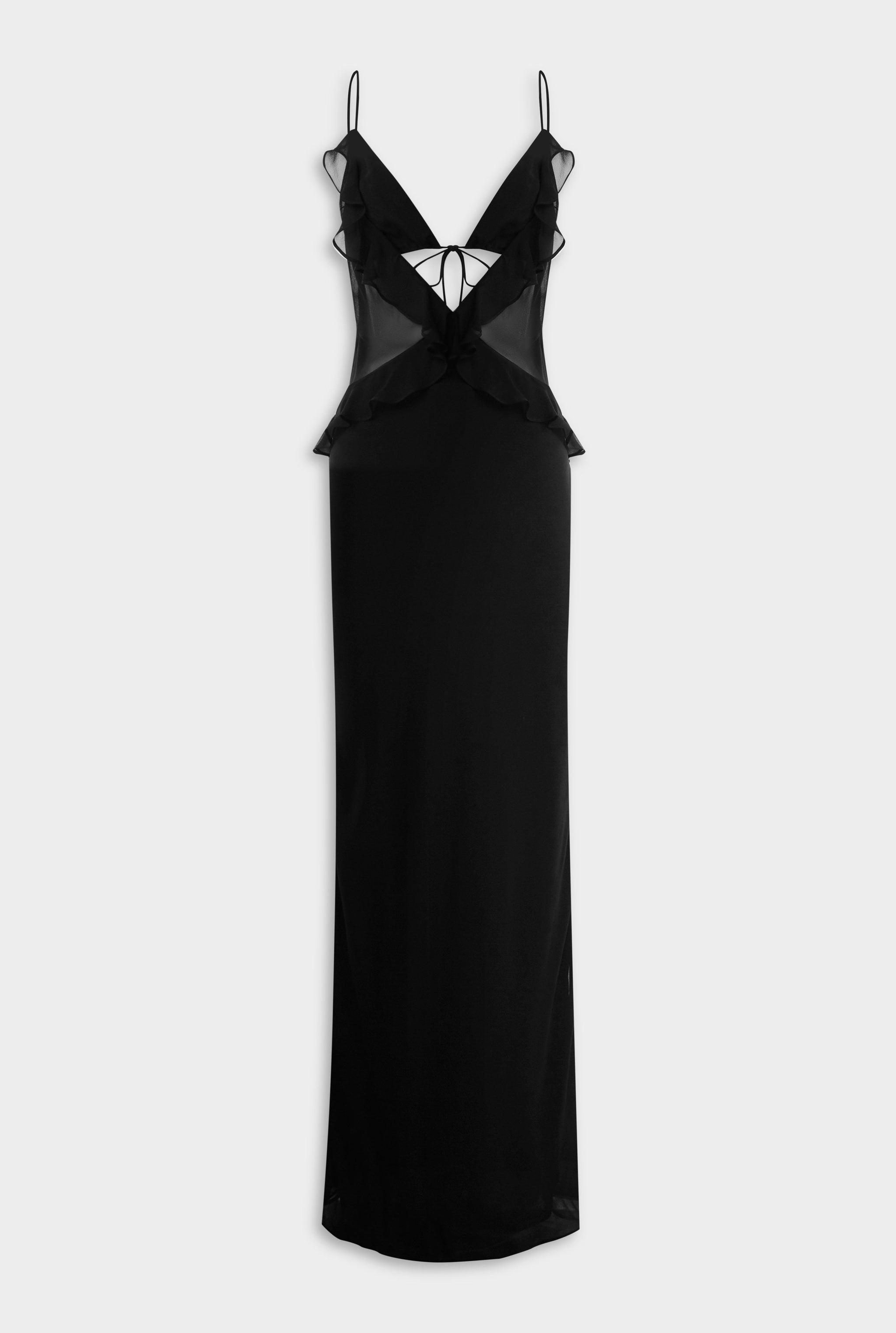 Silk Bralette Ruffle Maxi Dress - Black