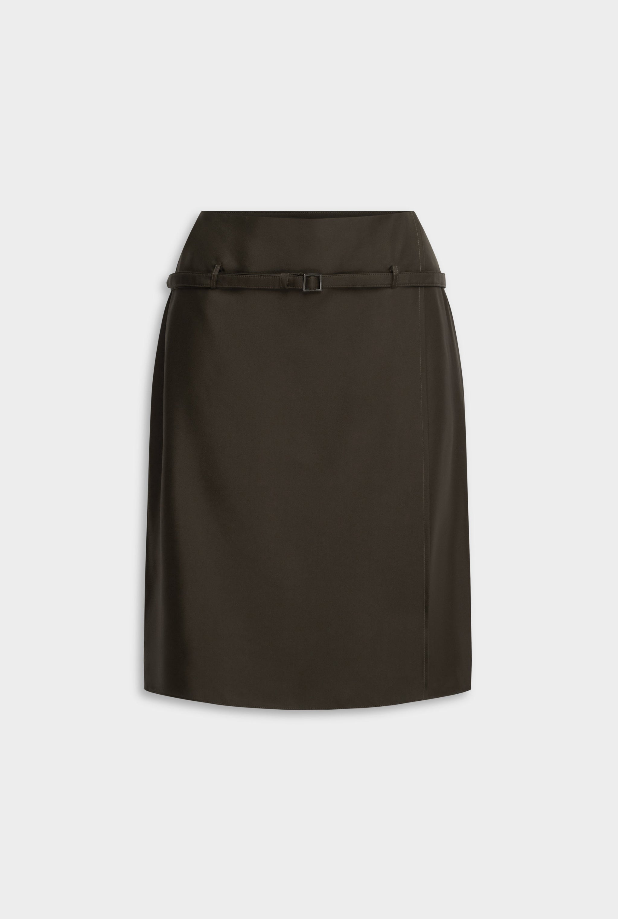 Silk Twill Belted Skirt - Dark Olive