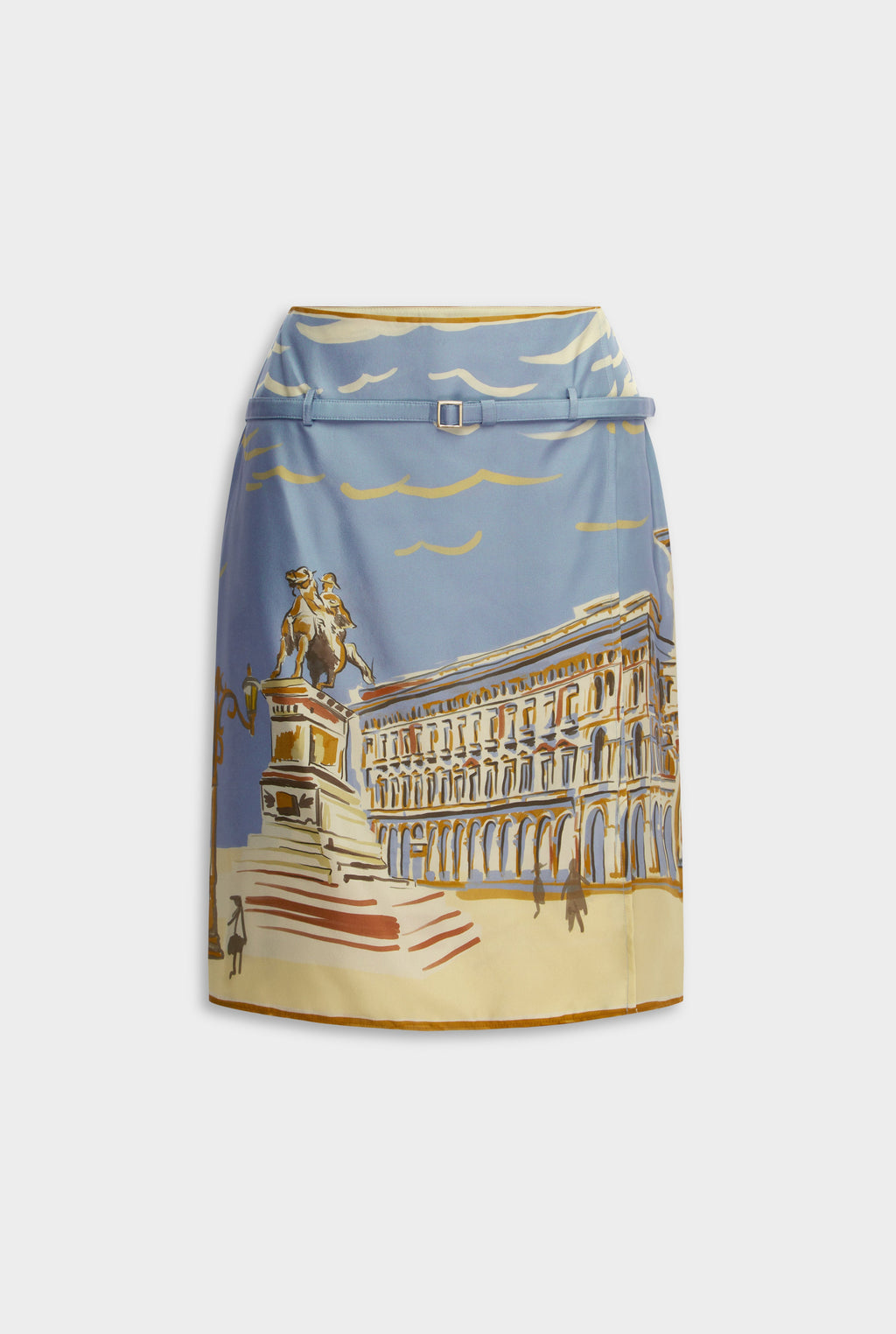 Silk Twill Belted Skirt - Milano Galleria/Powder Blue