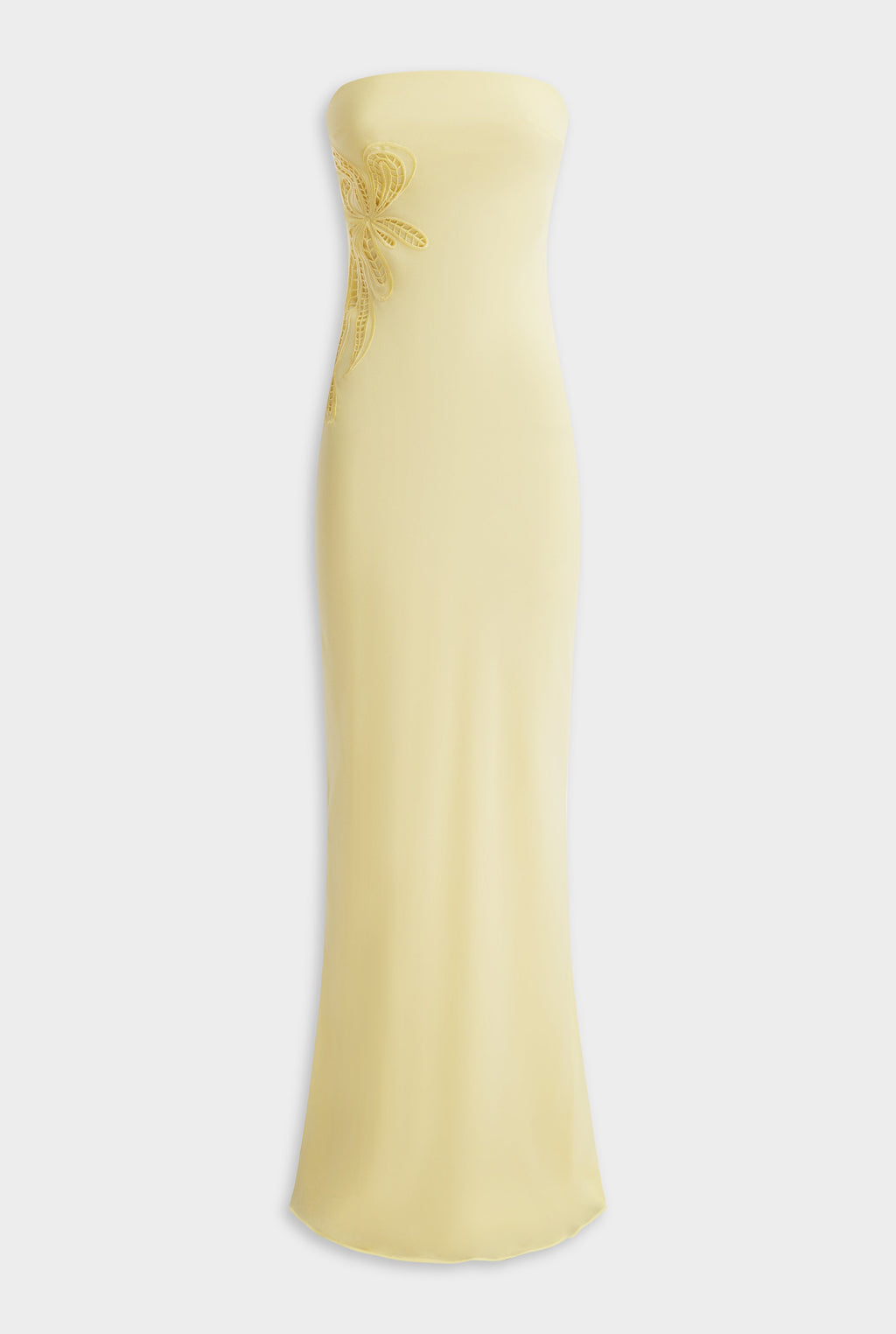 Strapless Silk Embroidered Maxi Dress - Pastel Yellow