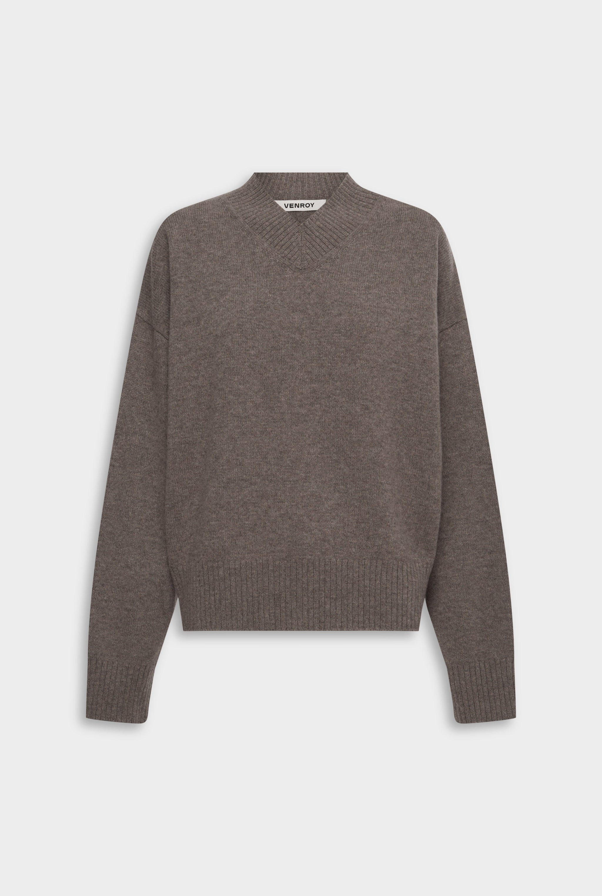 Wool Cashmere V Neck Sweater - Brown Marl