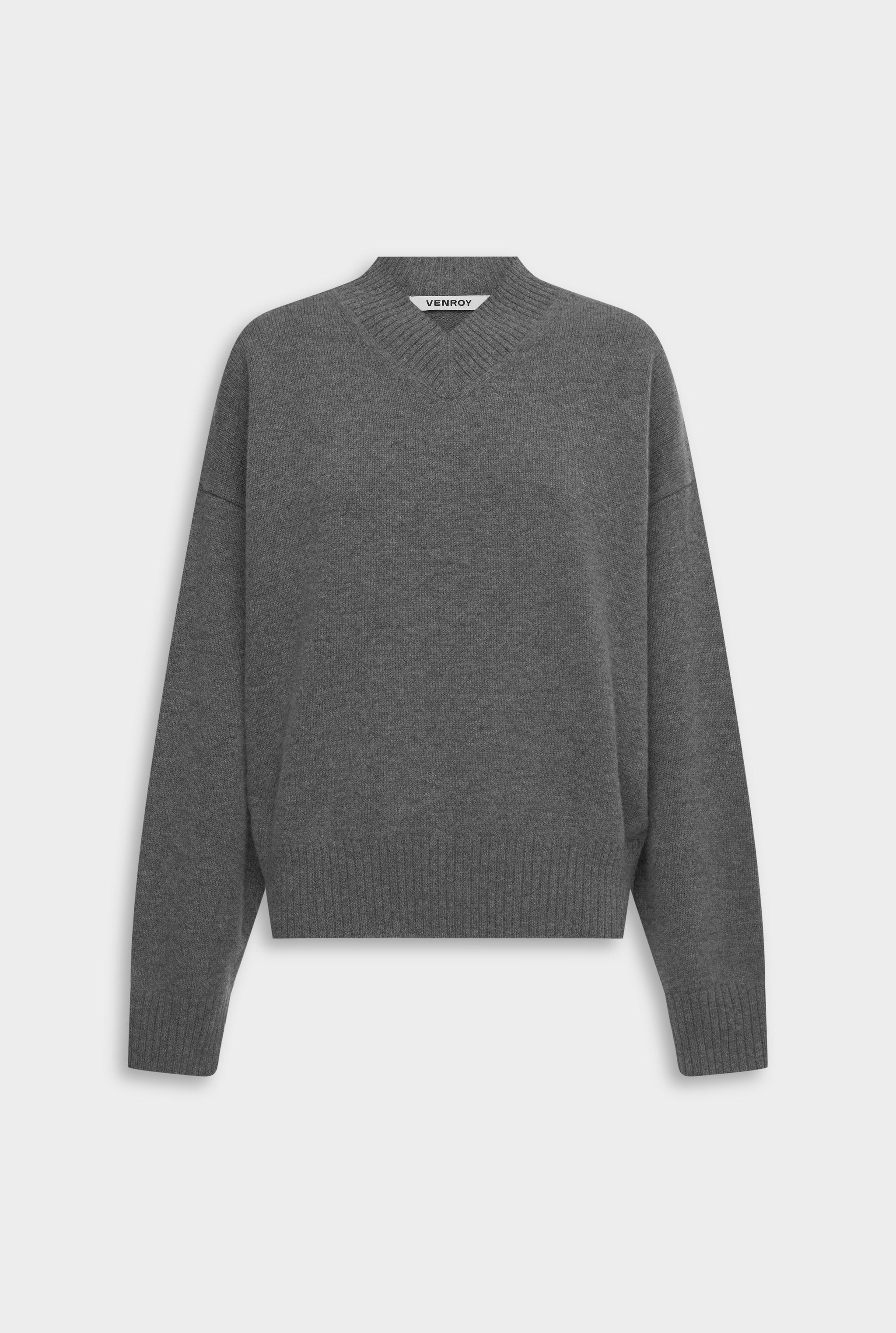 Wool Cashmere V Neck Sweater - Charcoal Marl