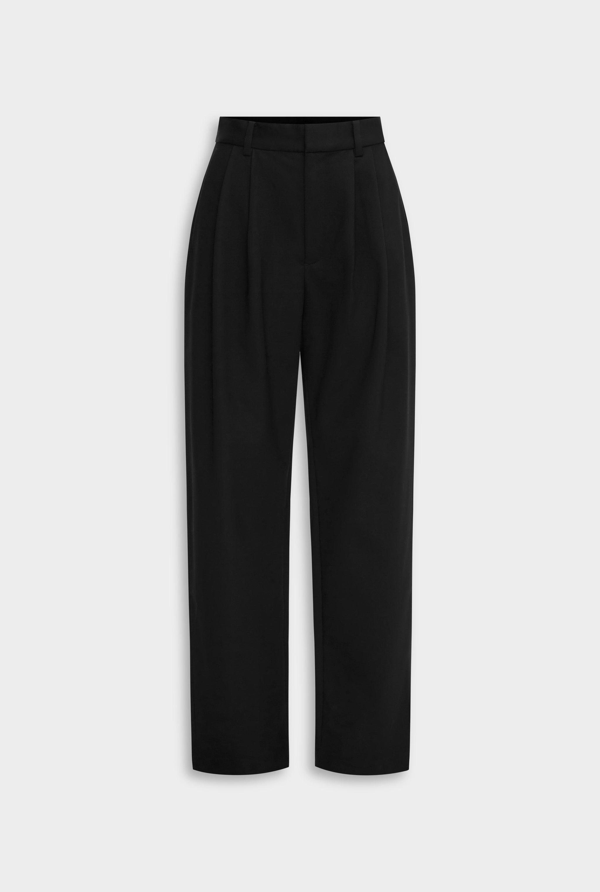 Wool Twill Tapered Pleat Trouser - Black