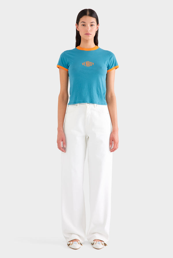 V Front Denim Jean - White