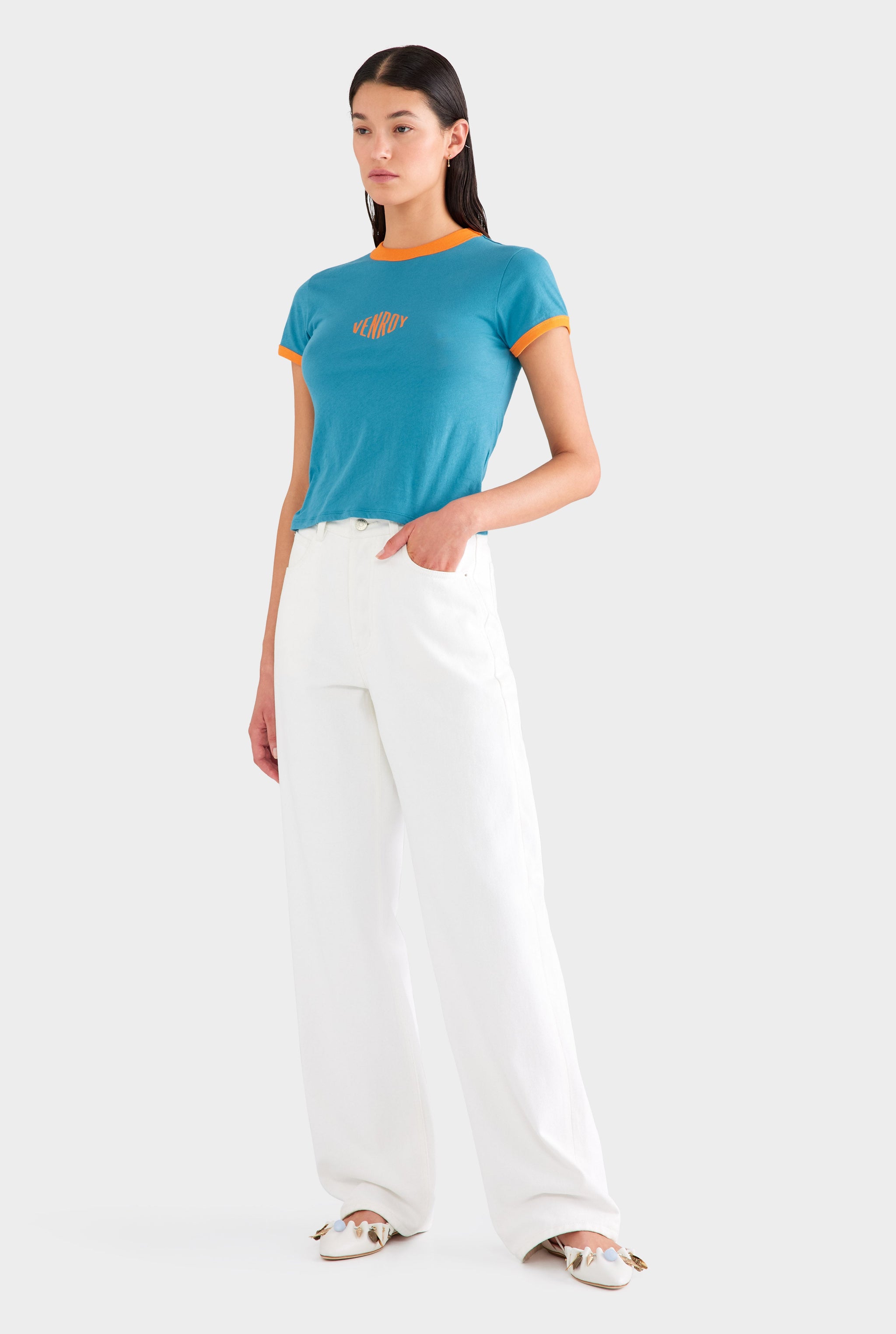 Venroy Lightweight Cotton Baby Tee - Ocean Blue/Orange