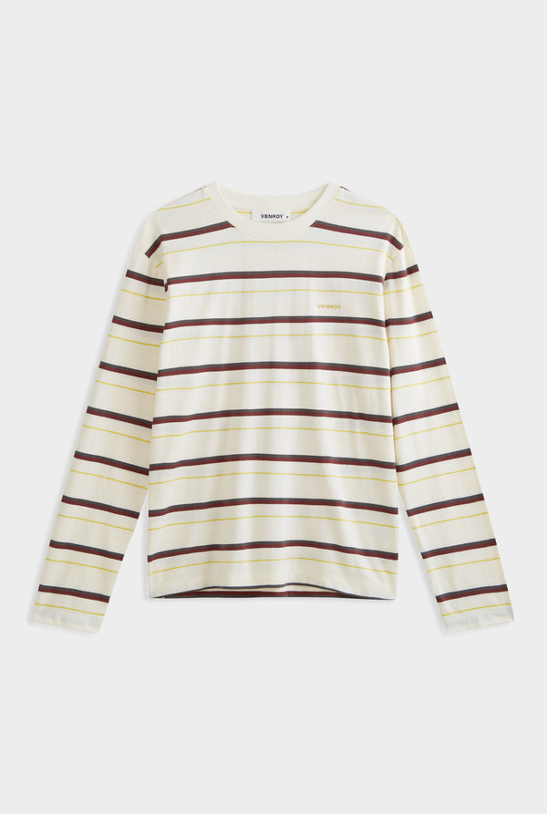 Long Sleeve Striped T Shirt - Cream/Mahogany Brown/Yellow Stripe