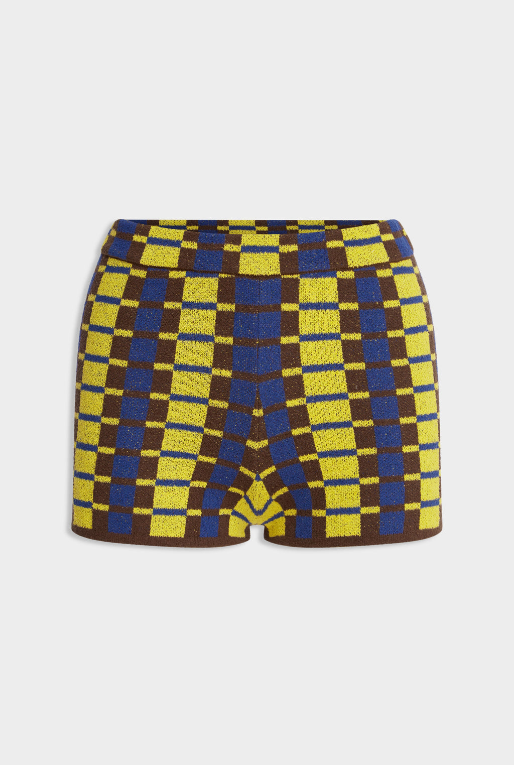 Terry Knit Short - Dijon/Blue/Brown Geo Check