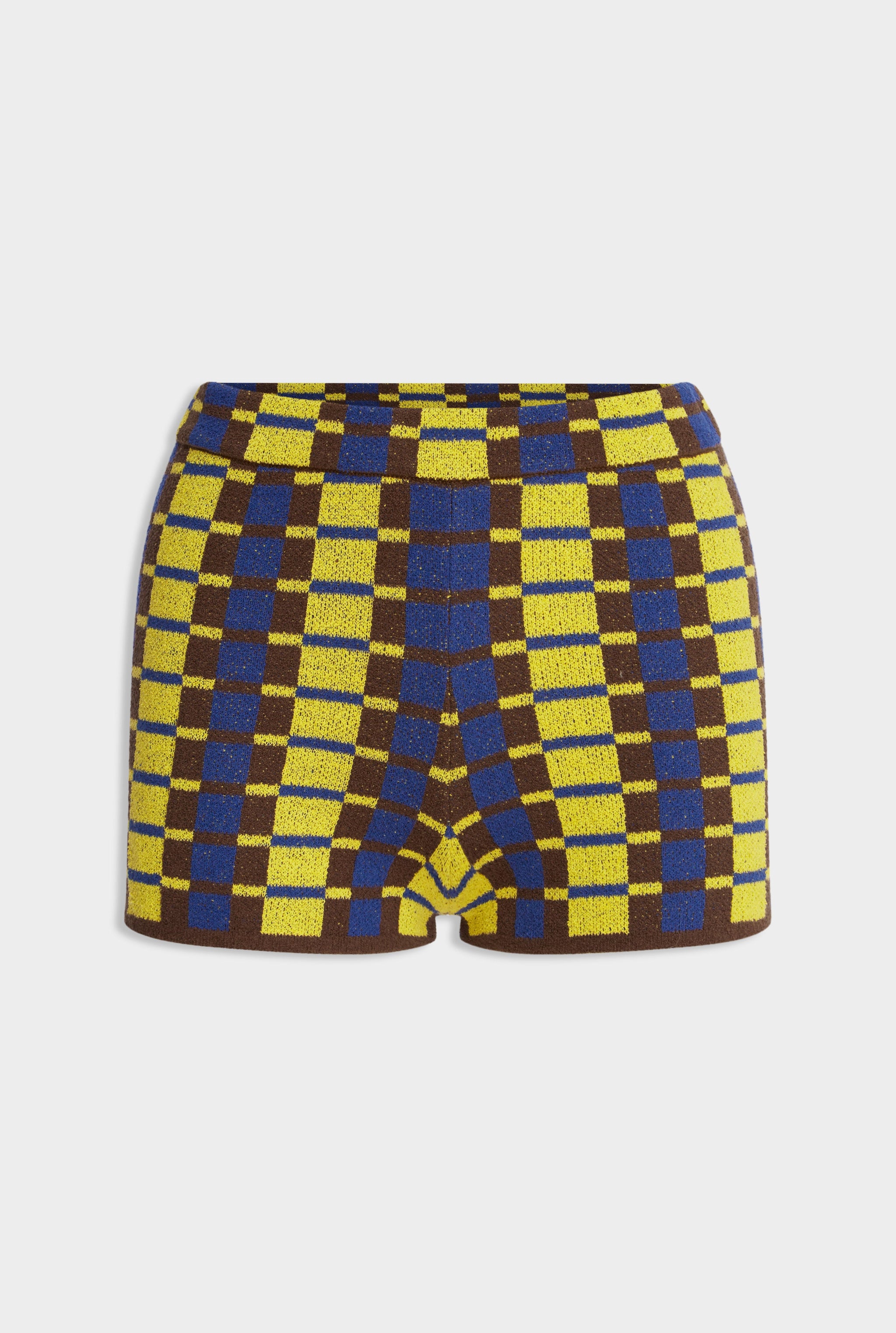 Terry Knit Short - Dijon/Blue/Brown Geo Check