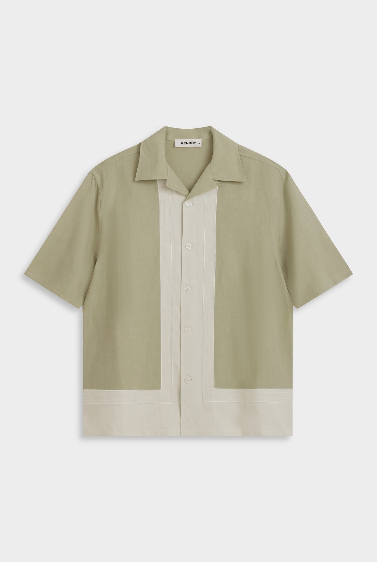 Applique Border Silk Linen Shirt - Stone Green/Cream [[AU_MEDIA:gid://shopify/MediaImage/27754567893079]]