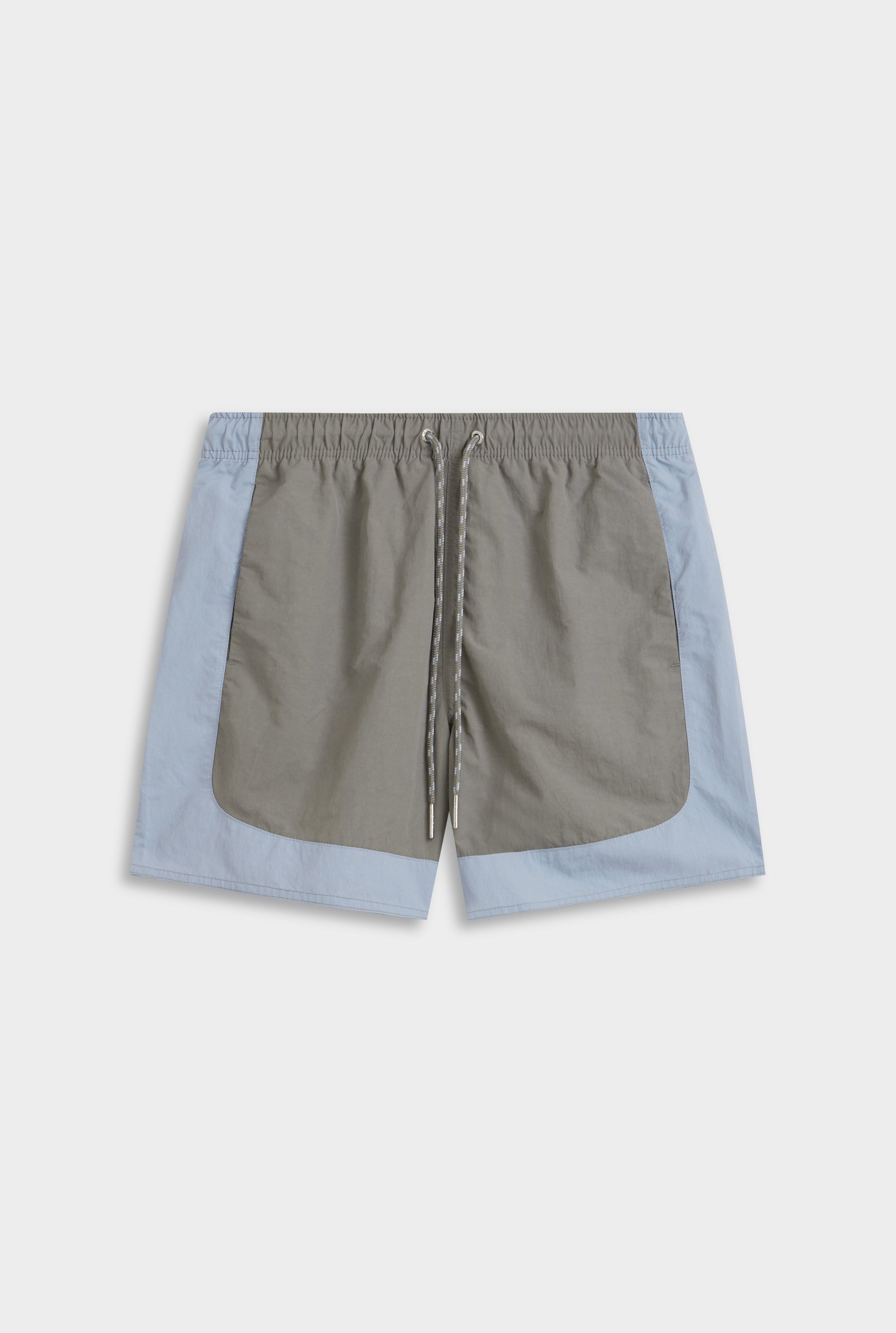 Curved Panel Nylon Swim Short - Concrete/Mineral Blue