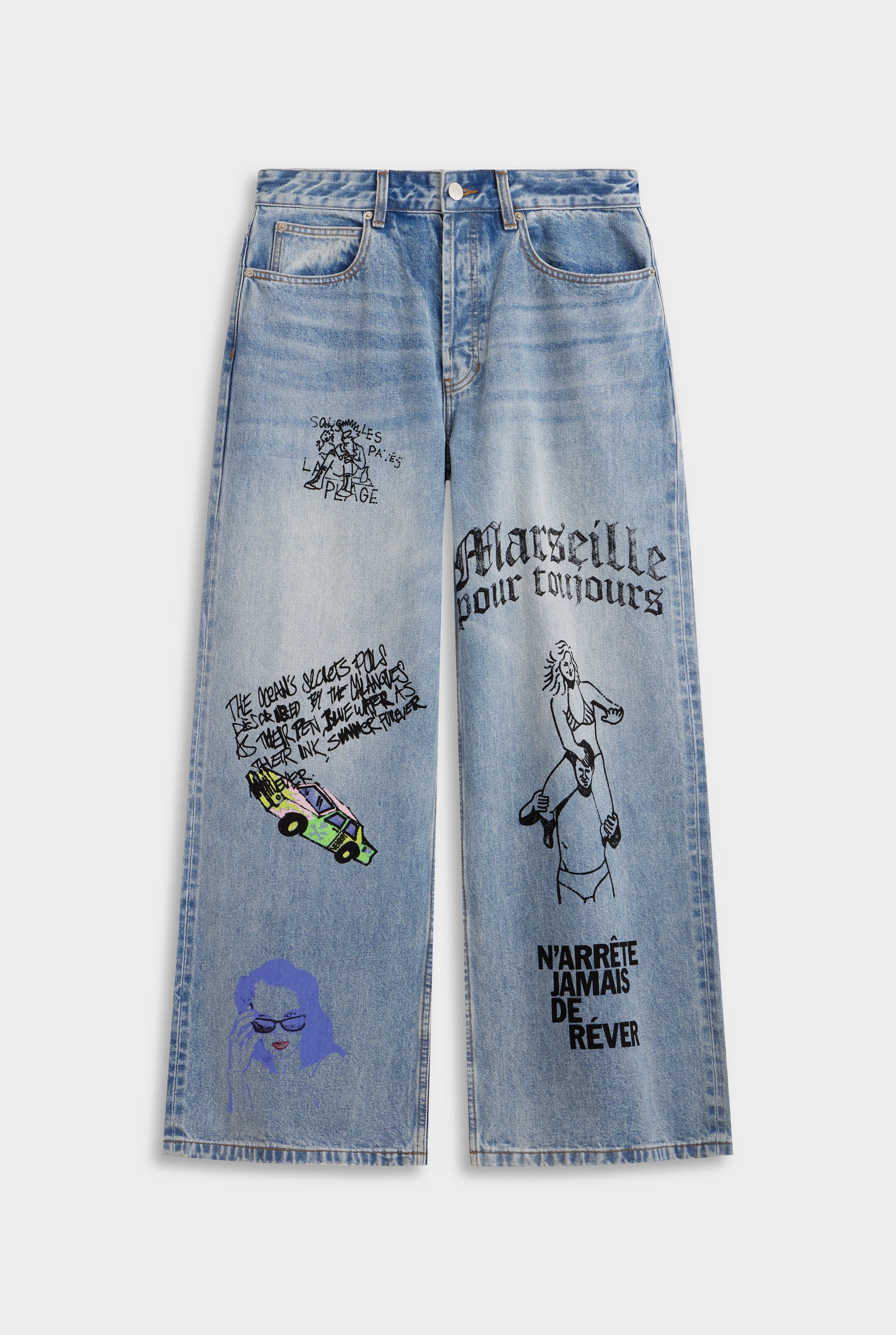 Graffiti Baggy Denim Jean - Marseille Grafitti/Light Blue