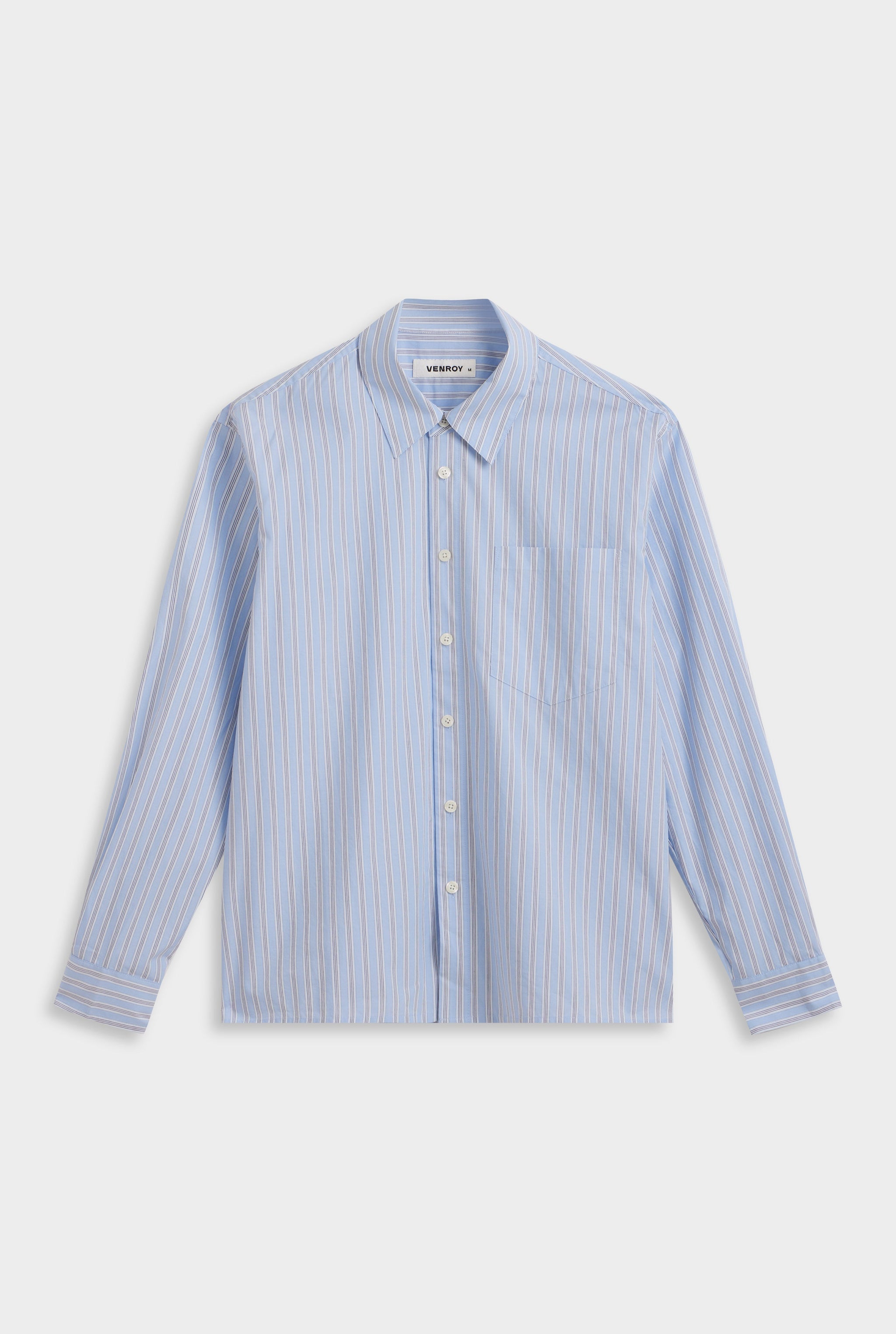 Long Sleeve Relaxed Cotton Poplin Shirt - Blue/White/Navy Stripe