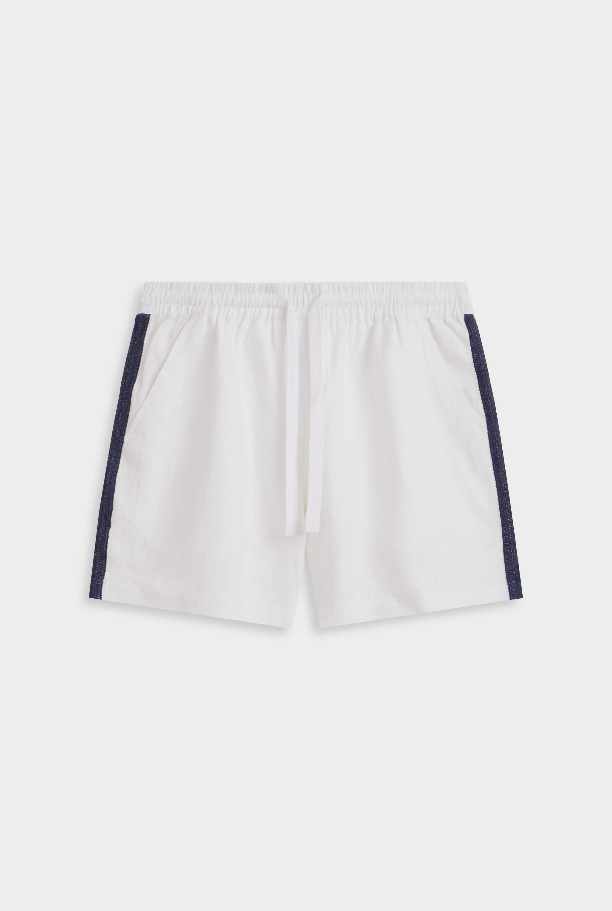 Linen Lounge Short - White / Navy Tape