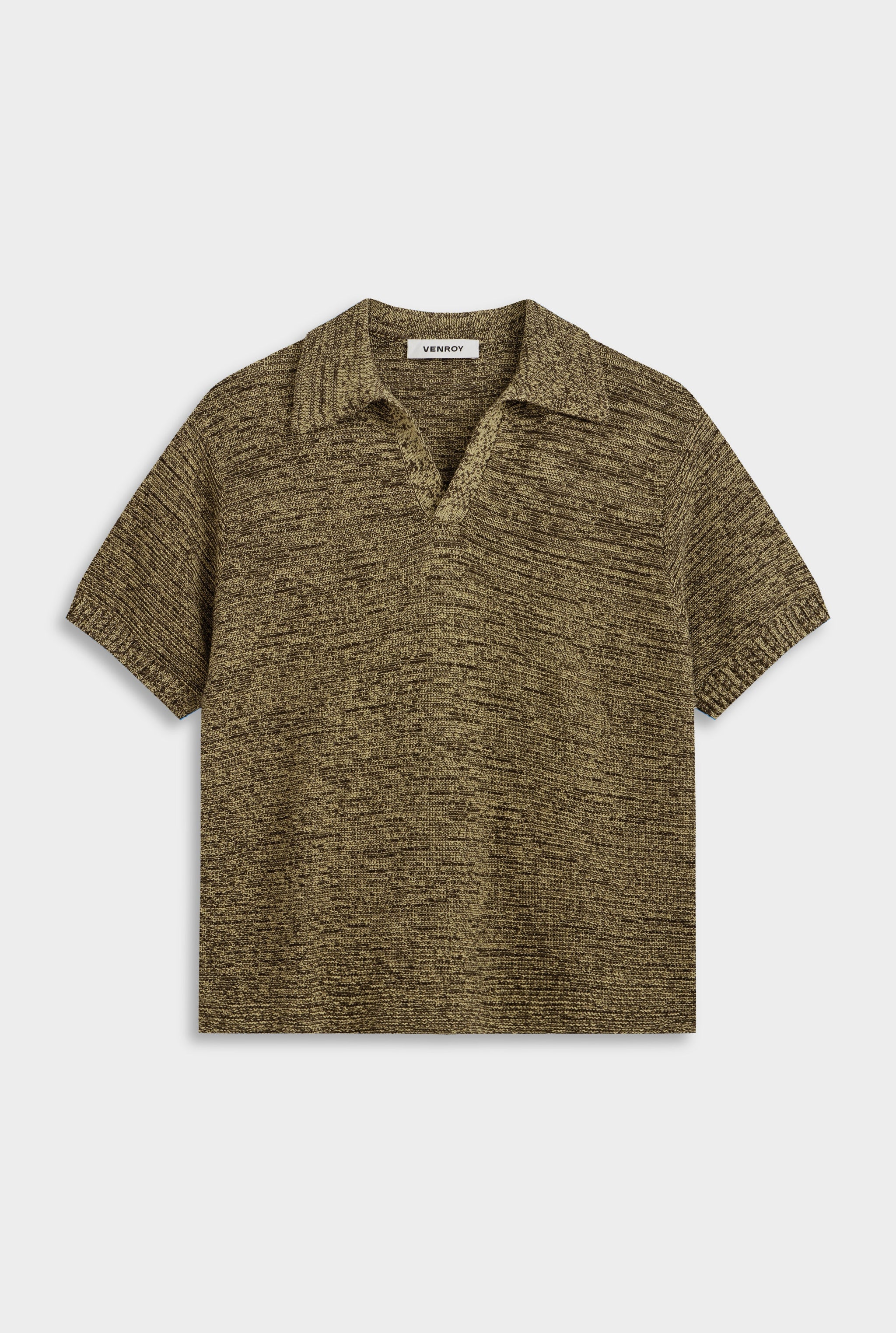 Marled Cotton Linen Polo - Brown/Wheat