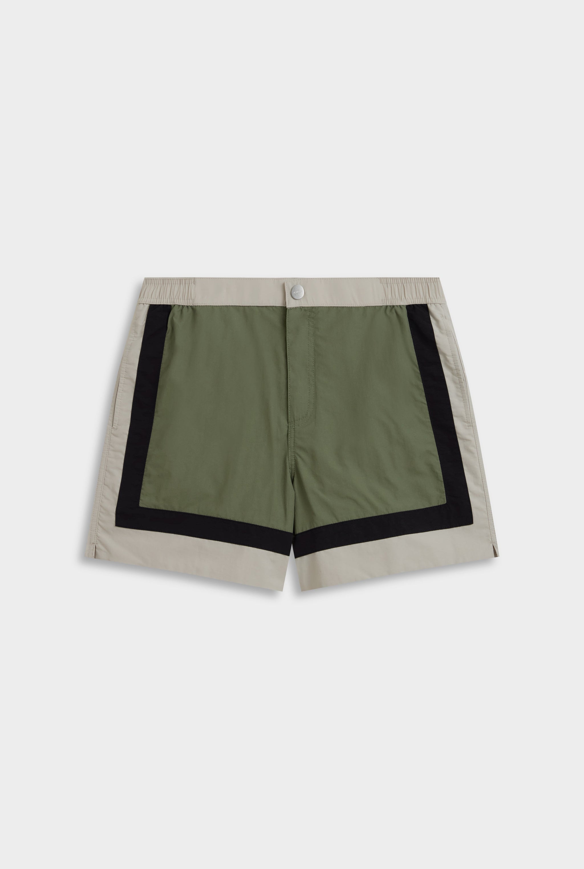 Panelled Fixed Waist Swim Short - Sage/Stone/Black