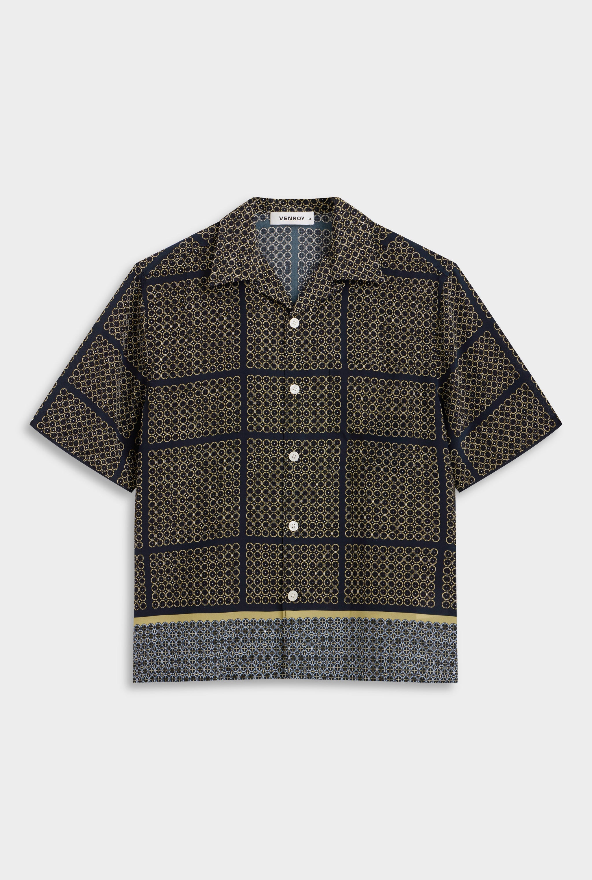 Short Sleeve Silk Camp Collar Shirt - Geometric Tile