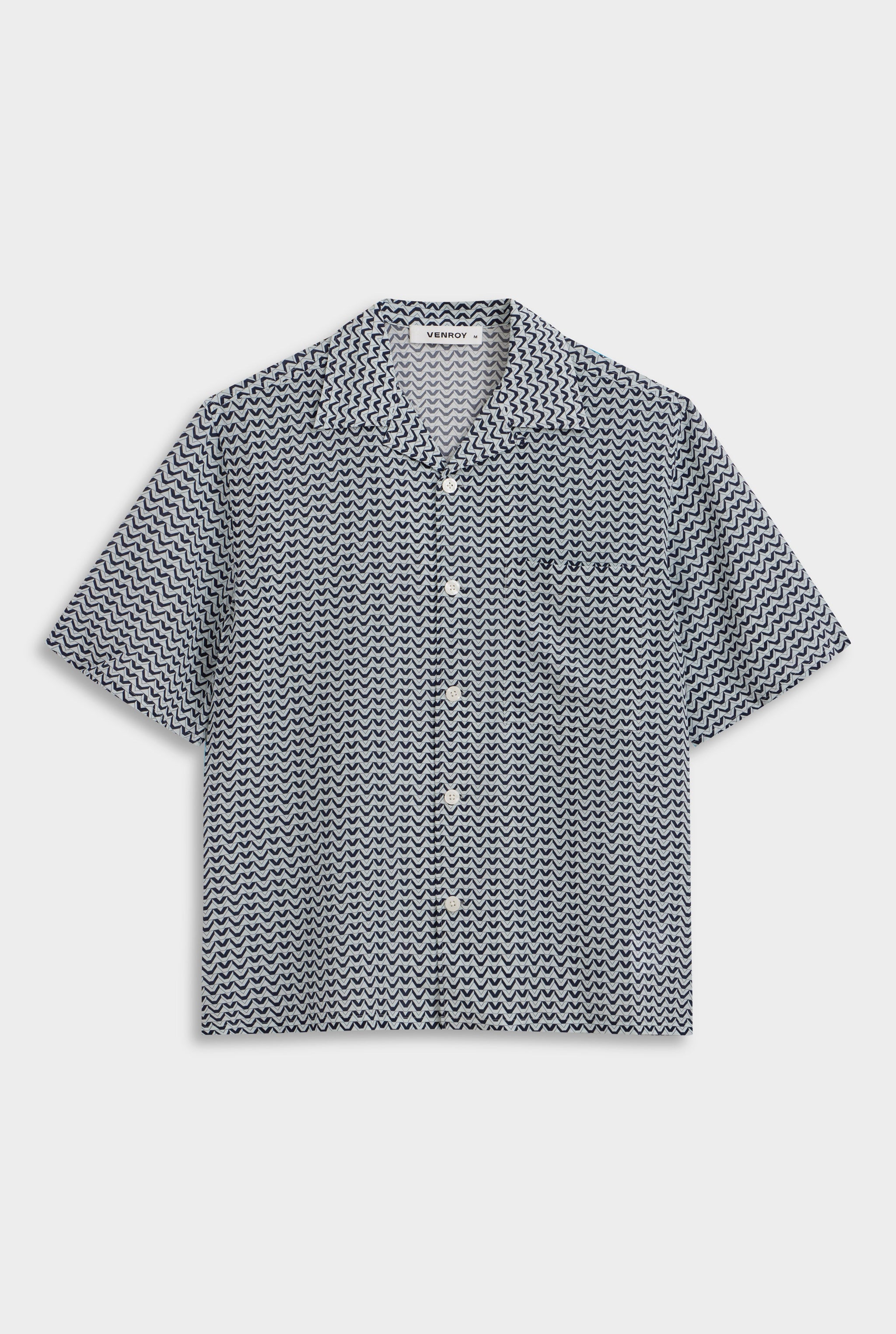 Short Sleeve Silk Camp Collar Shirt - Navy/Cement V Monogram