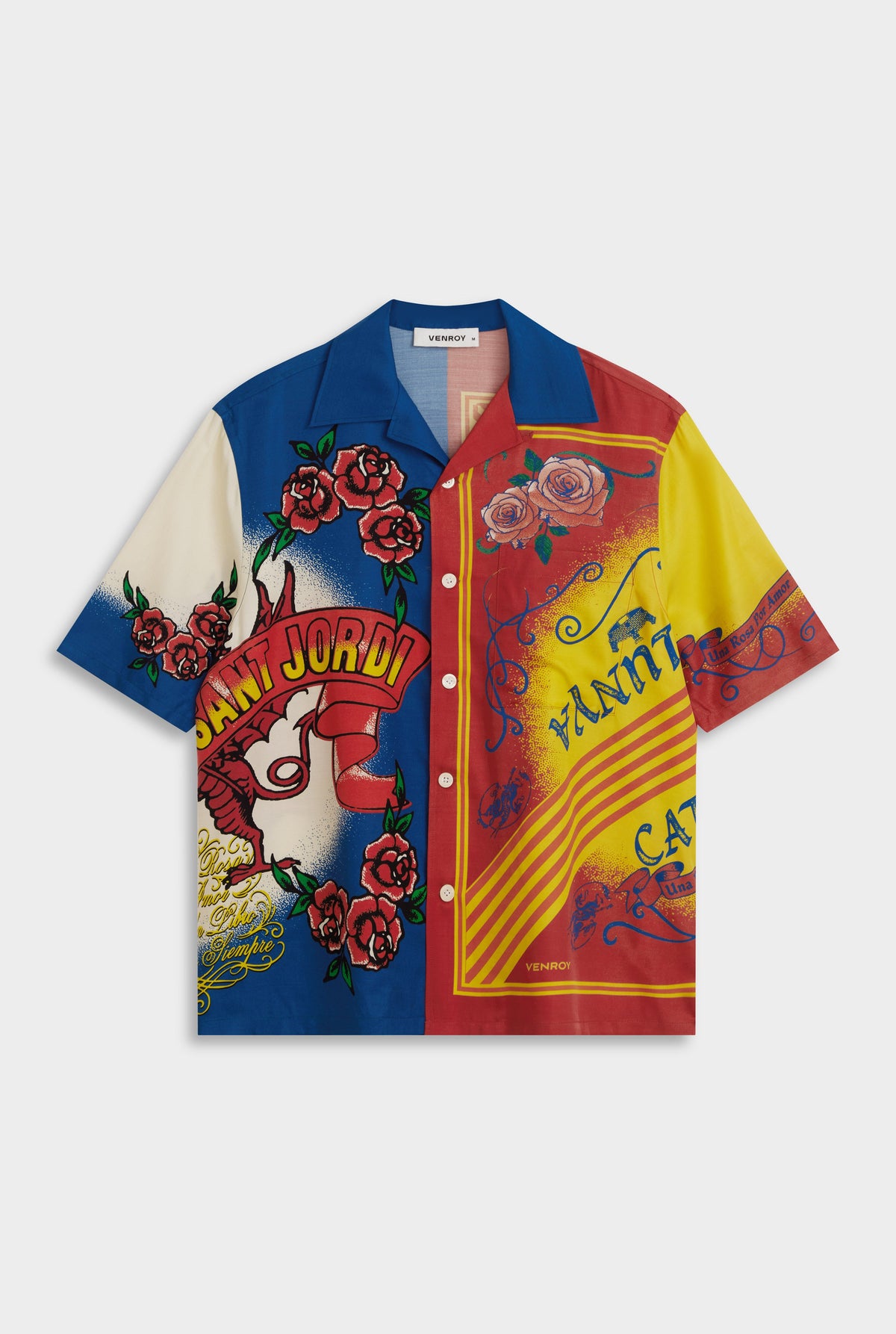 Short Sleeve Wool Silk Camp Collar Shirt - Diada de Sant Jordi [[AU_MEDIA:gid://shopify/MediaImage/27754570973271]]